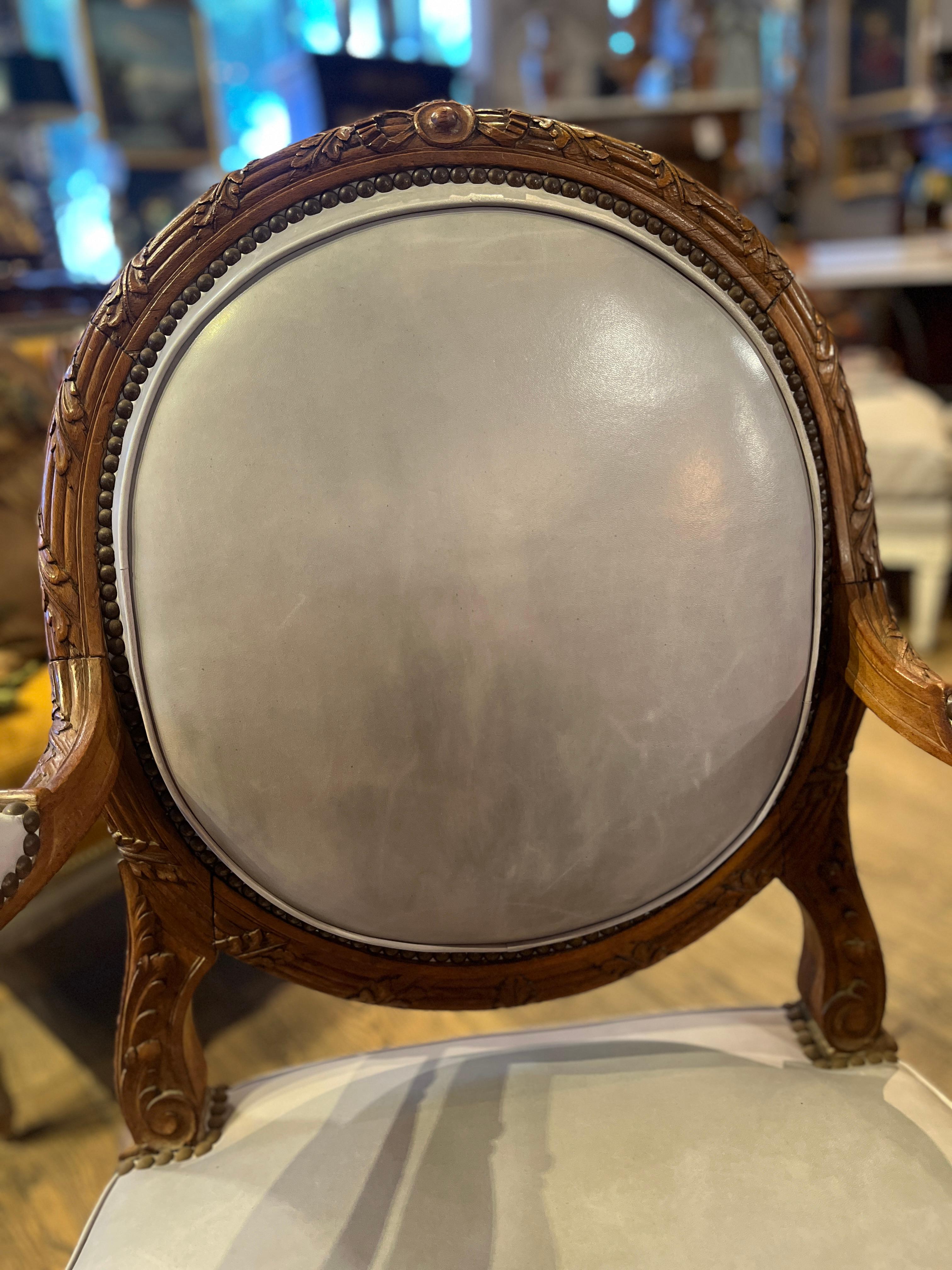 Marble 19th Century (late) Pair Louis XVI Style Walnut Fauteuils For Sale