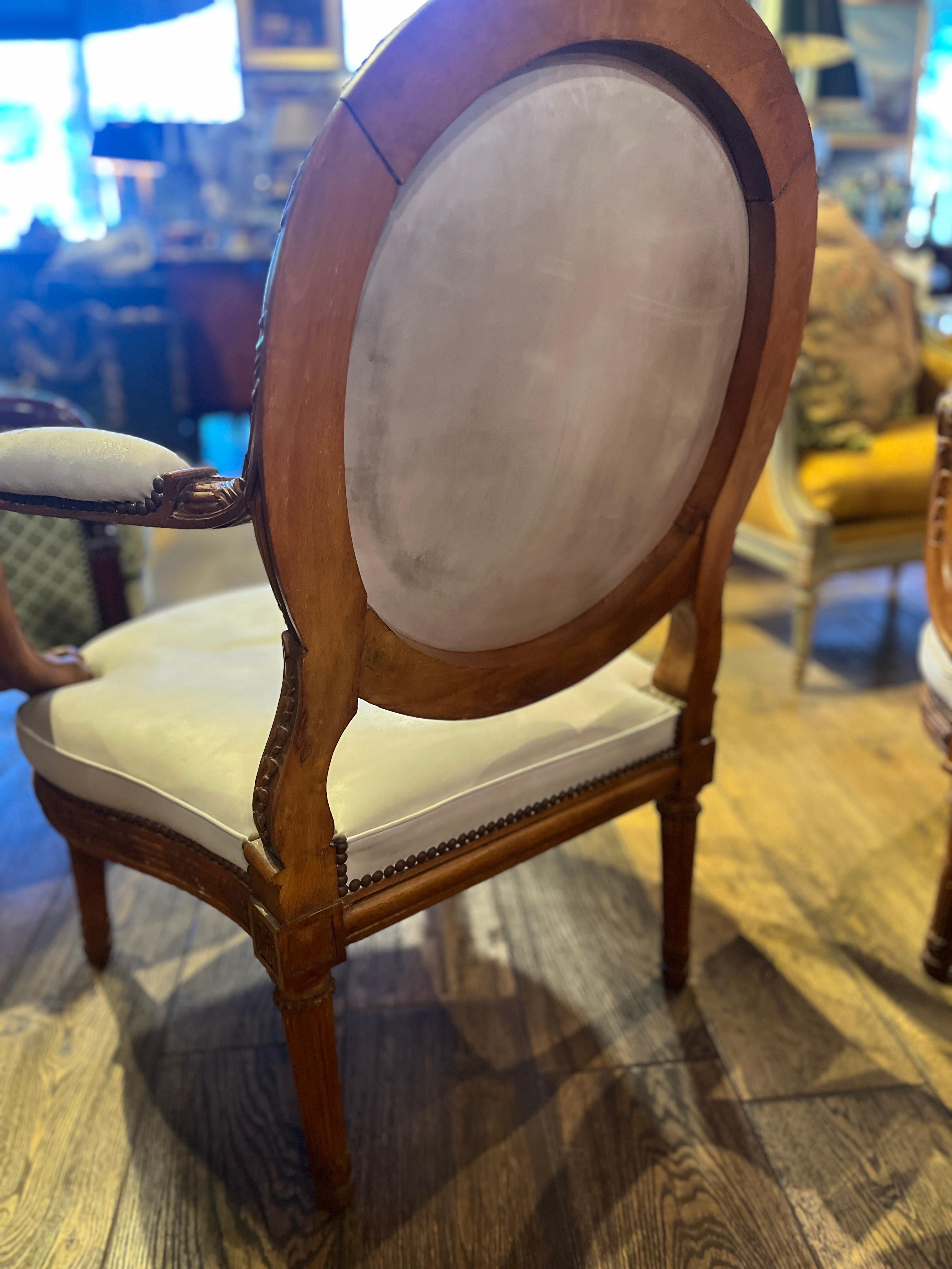 19th Century (late) Pair Louis XVI Style Walnut Fauteuils For Sale 2