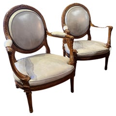 19th Century (late) Pair Louis XVI Style Walnut Fauteuils