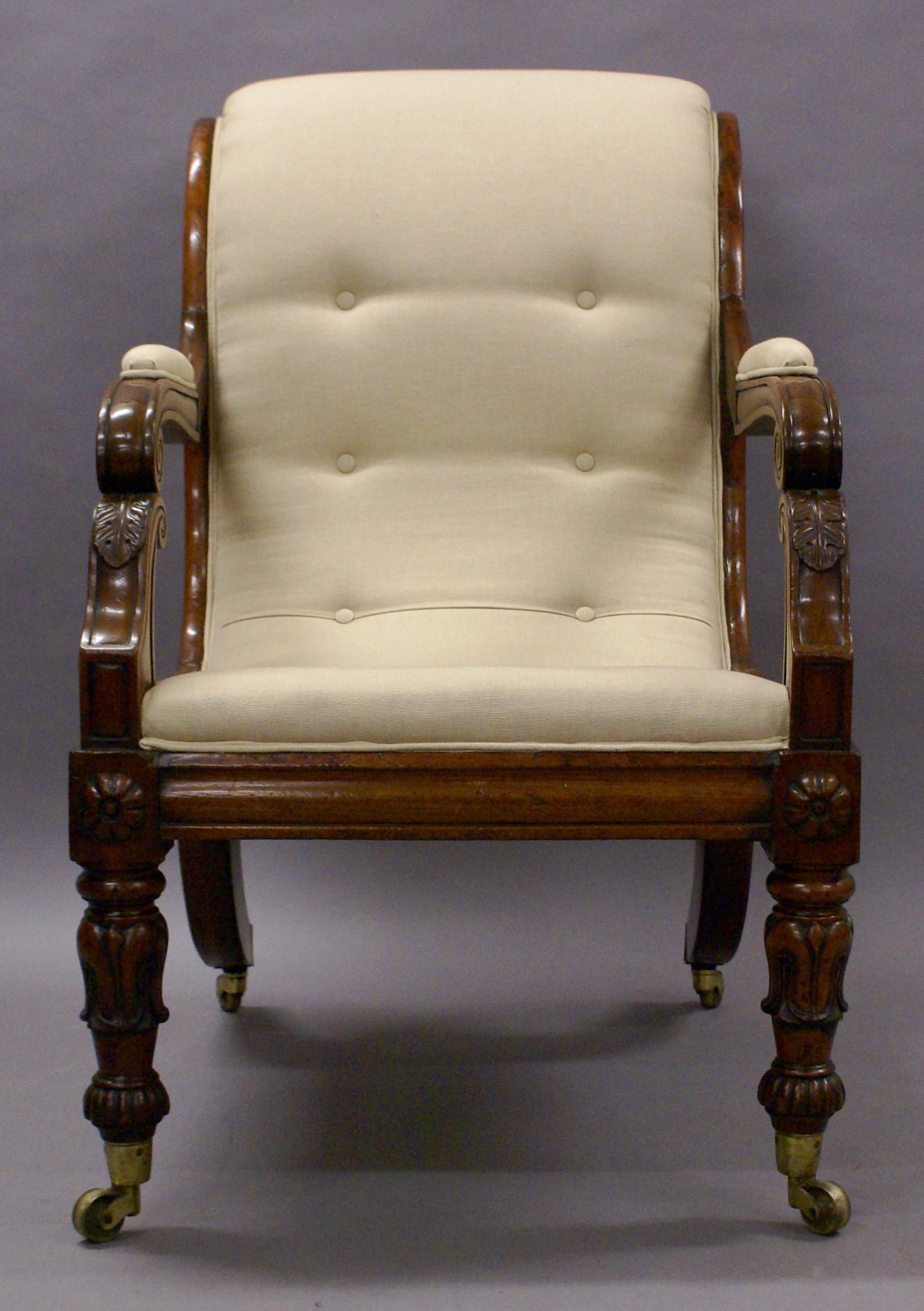 English 19th Century Late Regency Period Mahogany Library Armchair