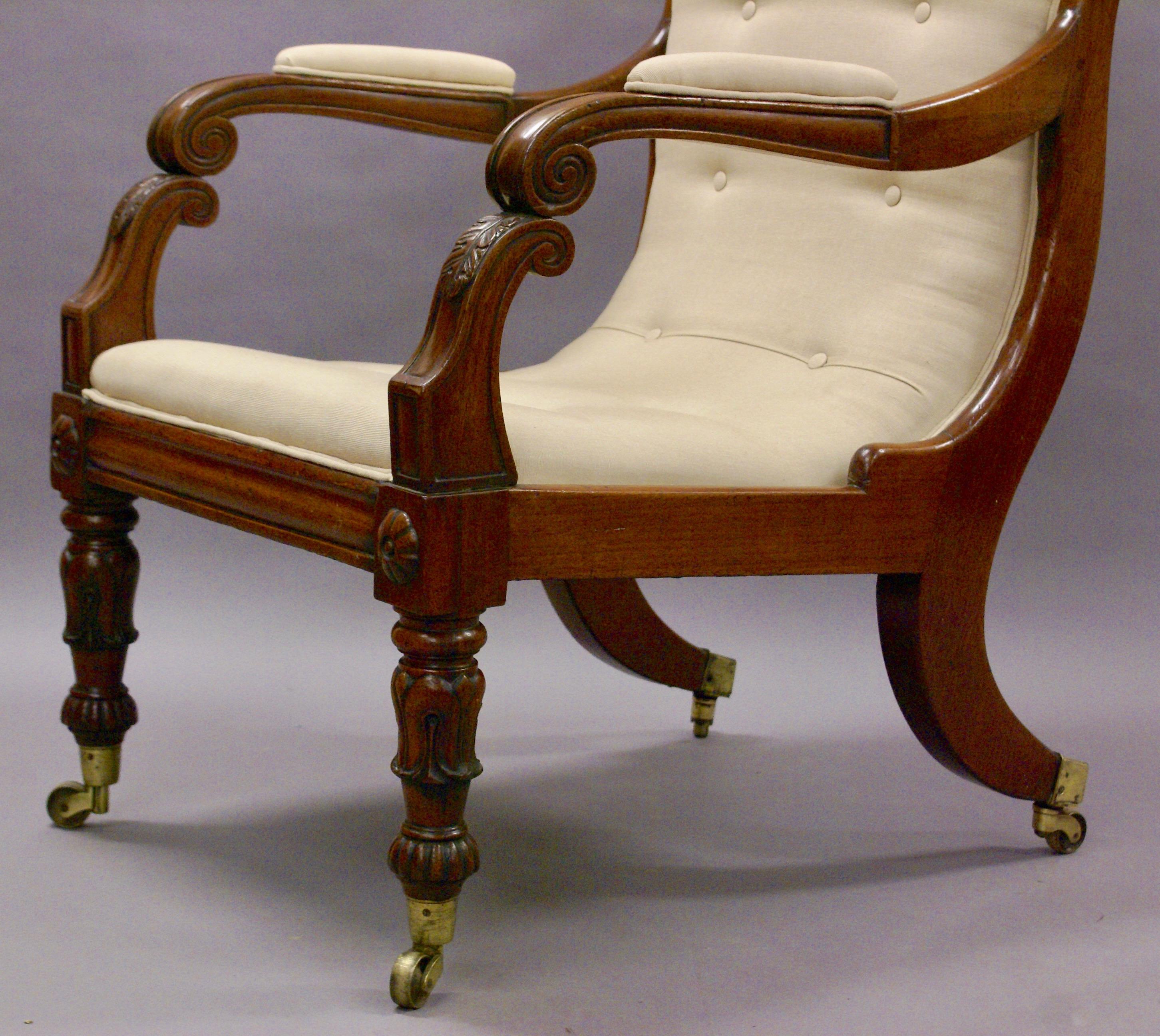 19th Century Late Regency Period Mahogany Library Armchair In Good Condition In South Croydon, GB