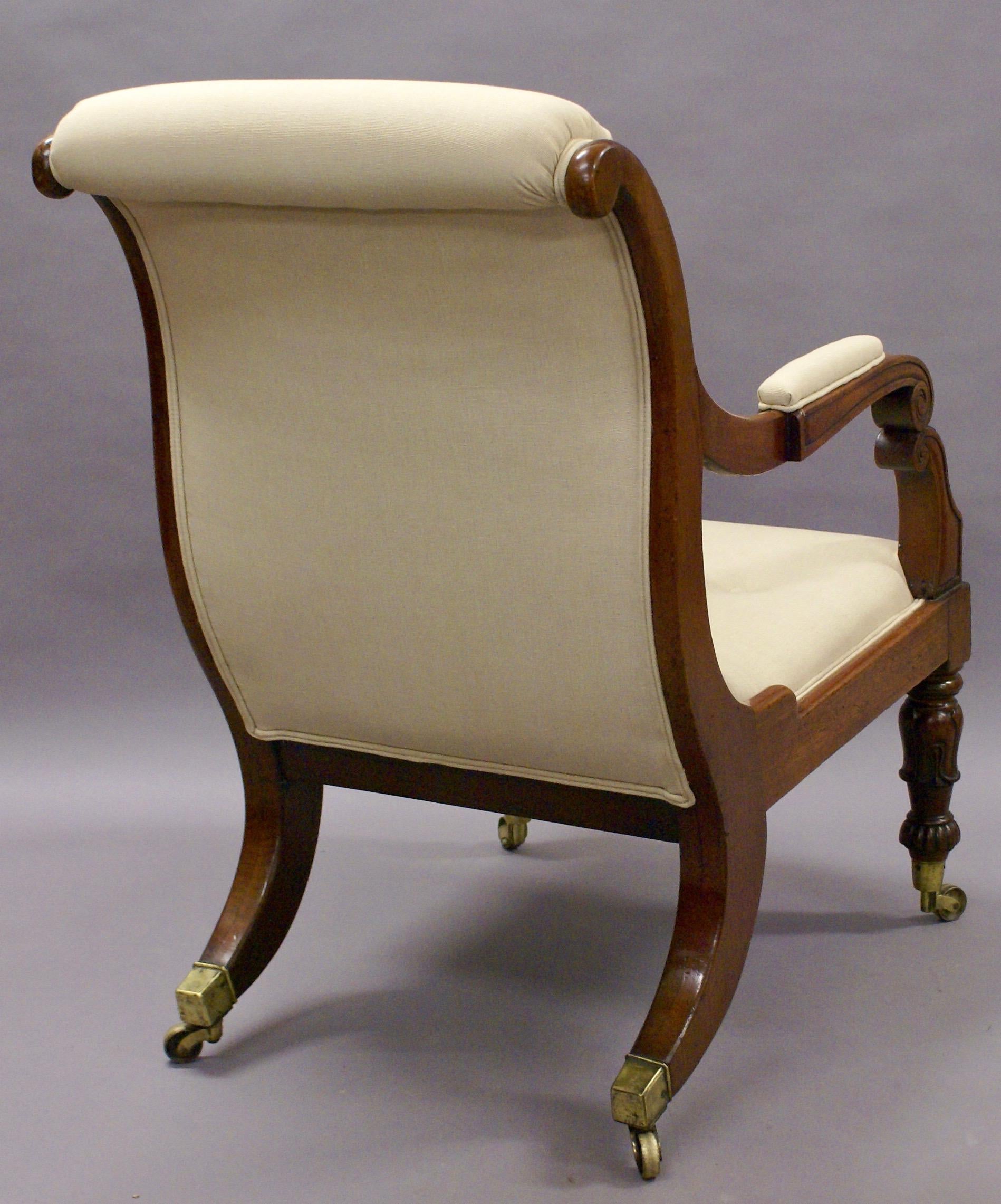 19th Century Late Regency Period Mahogany Library Armchair (Frühes 19. Jahrhundert)