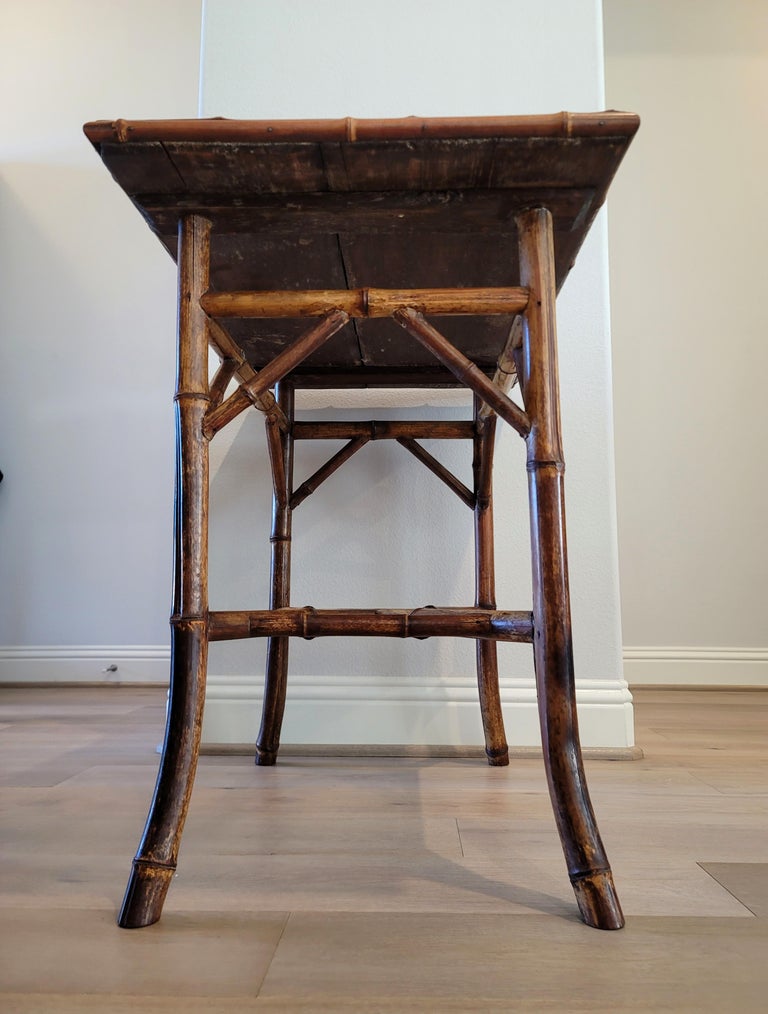 19th Century Late Victorian Red Tiled Bamboo Side Table For Sale at 1stDibs