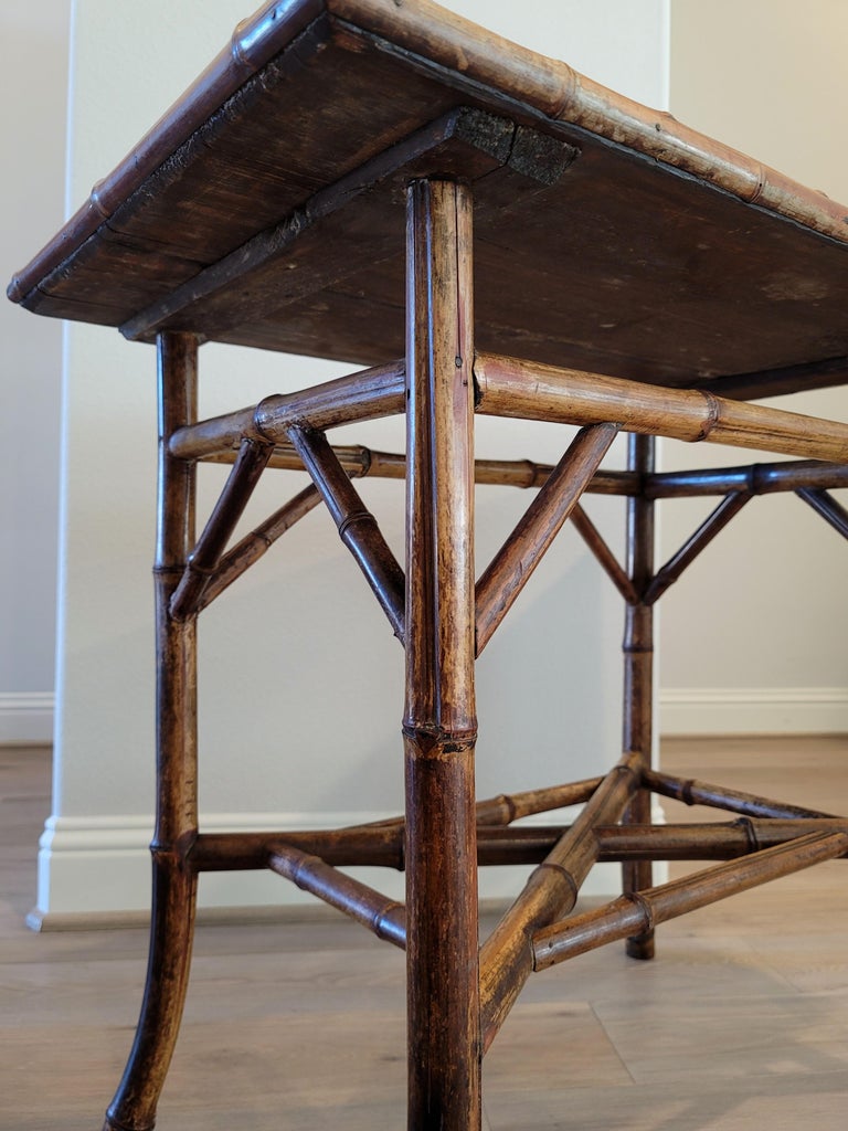19th Century Late Victorian Red Tiled Bamboo Side Table For Sale at 1stDibs