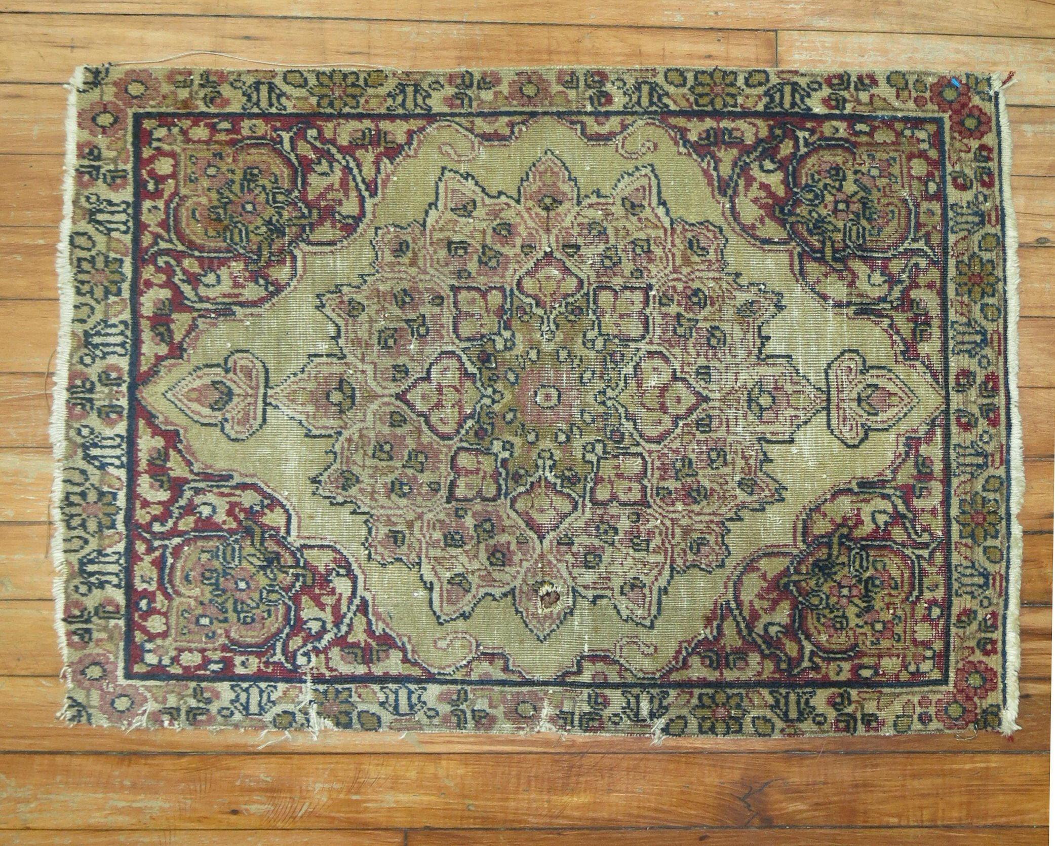 Persian Zabihi Collection 19th Century Lavar Kerman Mat Mini Rug For Sale