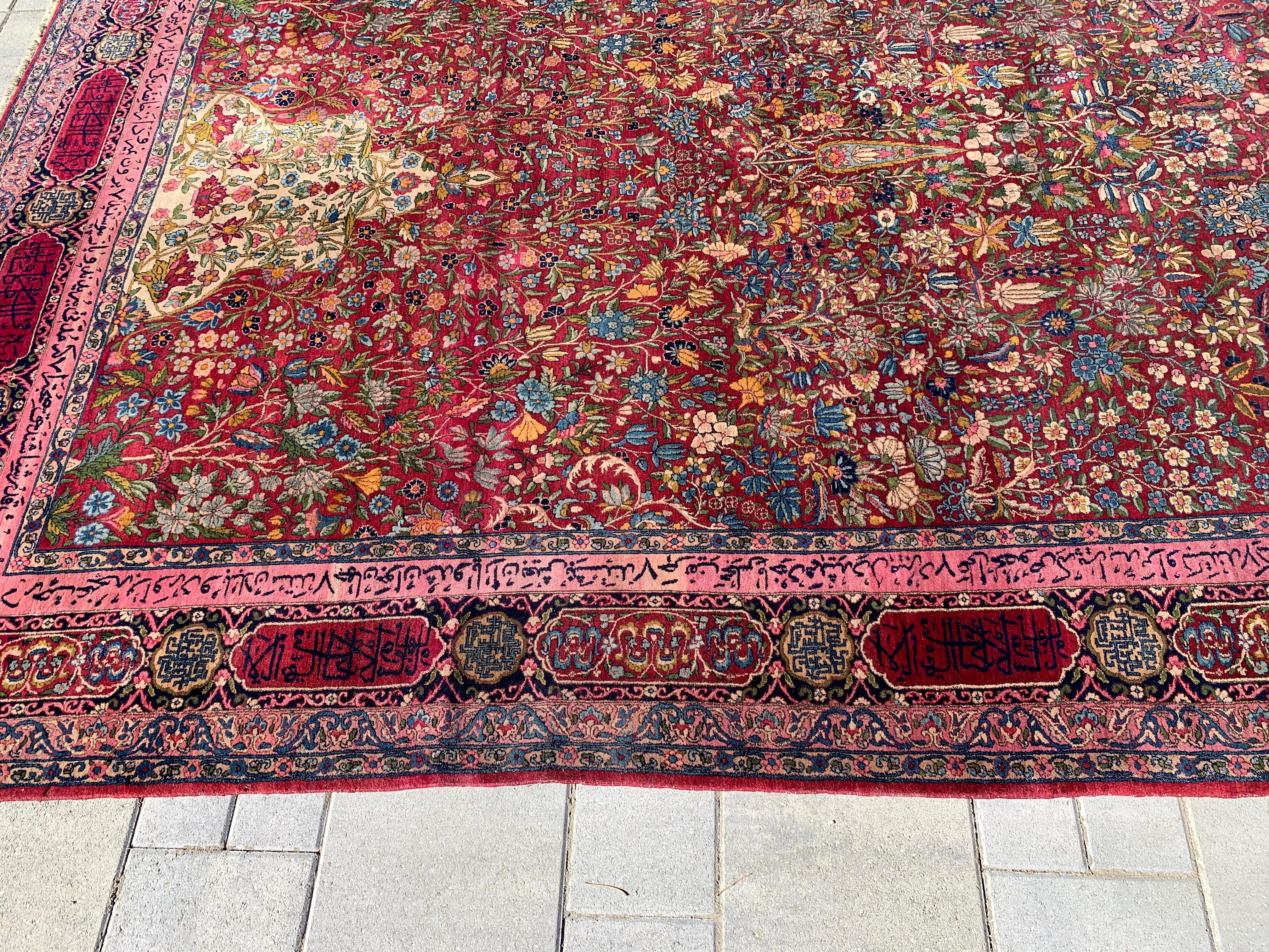 19th Century Lavar Kirman Red Calligraphy Rug For Sale 1