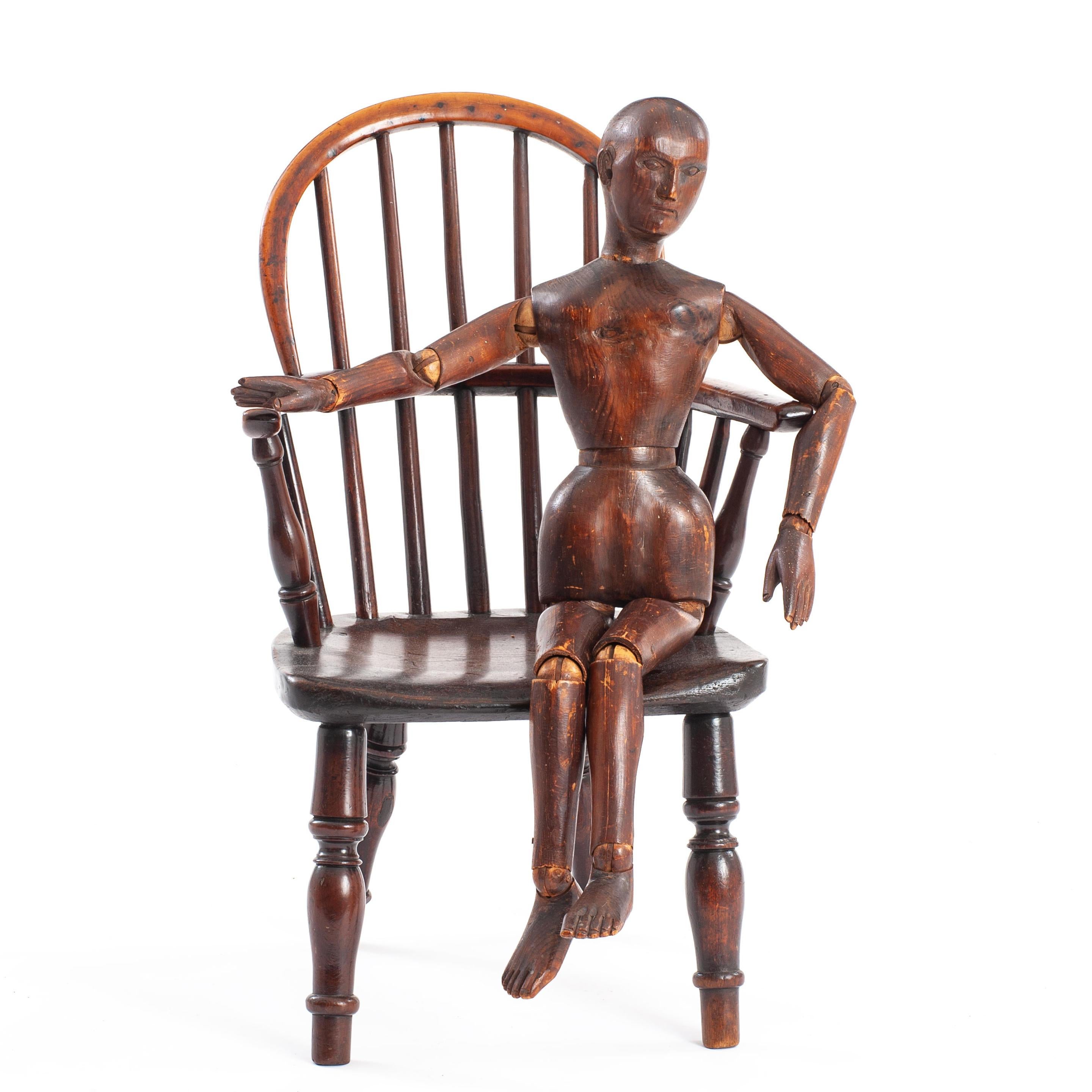 Rare, artist's wooden lay figure.
With articulated joints and intricately carved facial detail.
England, circa 1860.