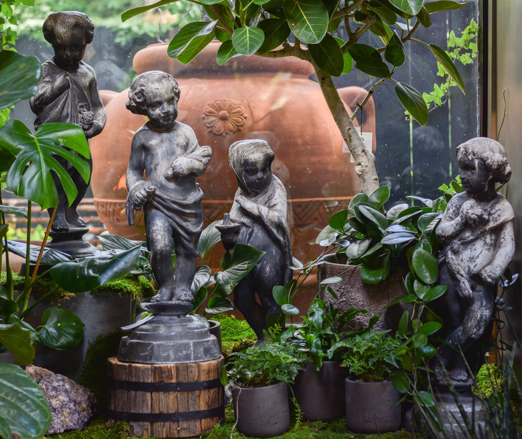 In the grand tradition of classical mythology, these four lead sculptures represent the original personifications of nature in all their seasonal aspects.
Each figure has been created with endearing cherubic features, giving them a spritely and