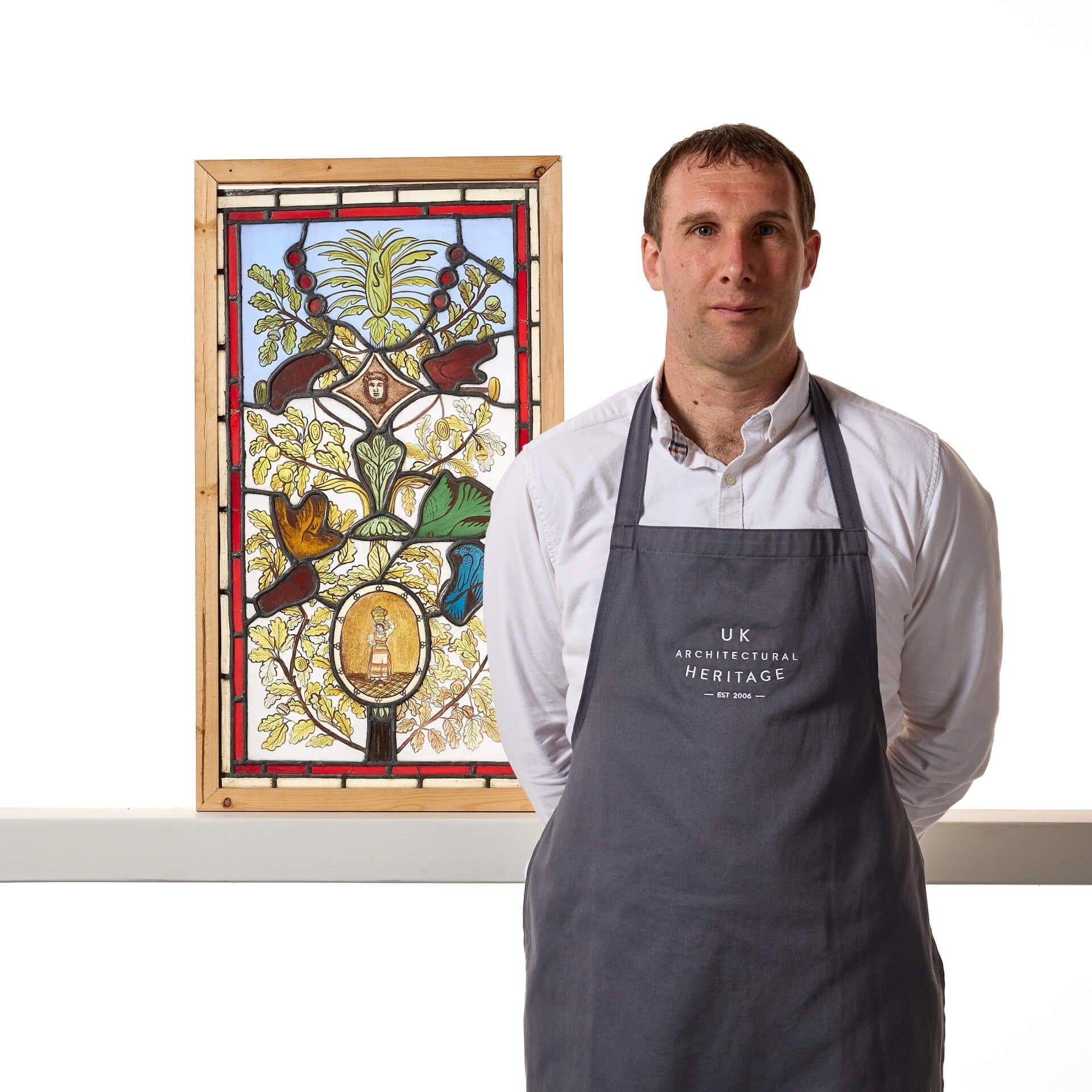 A beautiful late 19th century stained glass window depicting a tree of life style scene. We are also selling two other panels in a similar theme.

Dating to circa 1880, this antique stained glass panel is immersed in colour and intrigue, showcasing