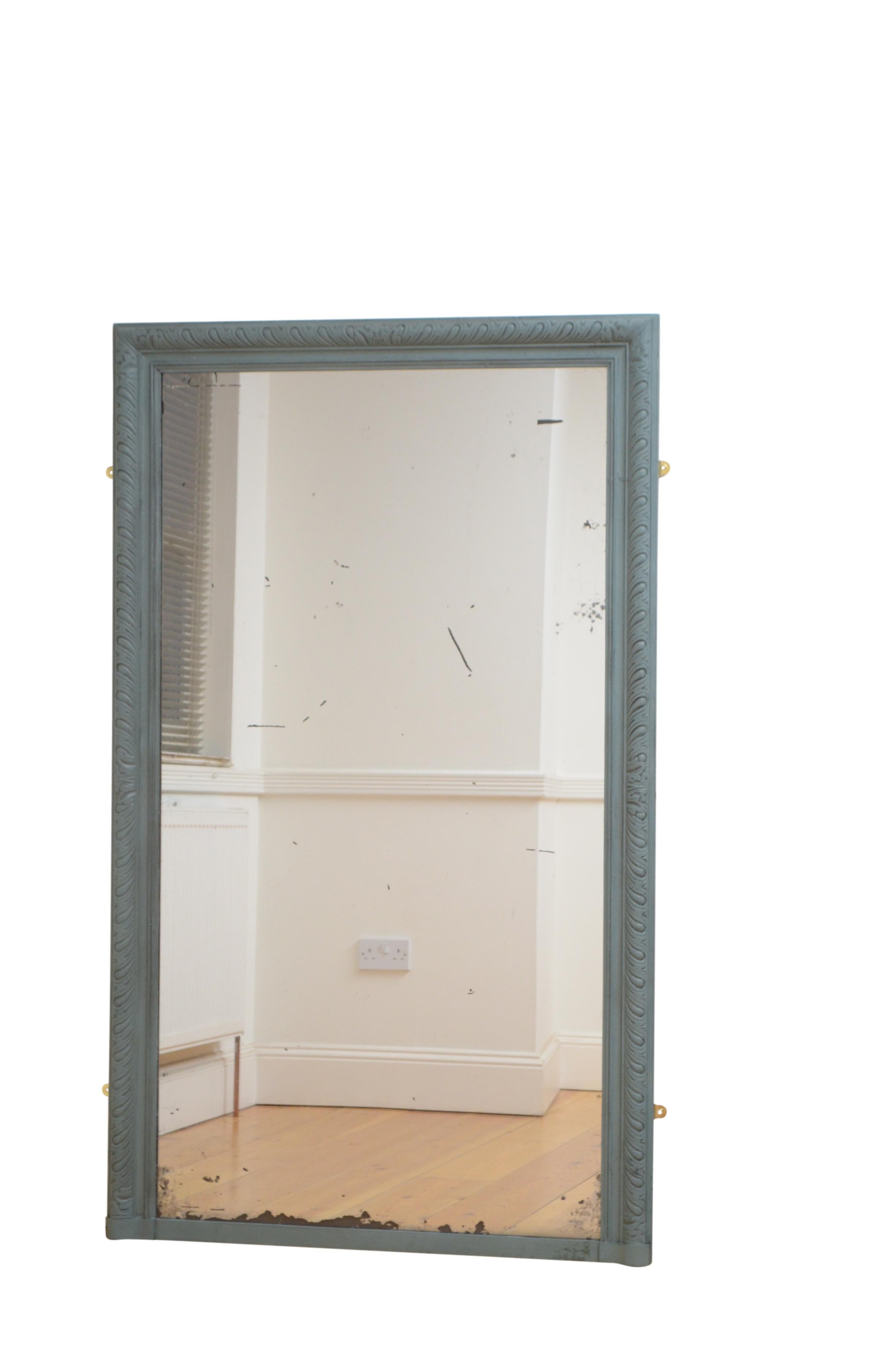 XIXth century French full length mirror / leaner mirror or wall mirror, having original glass with some silvering and imperfections with moulded and carved painted frame. This mirror has replacement backboards with four wall fixing brackets, all in