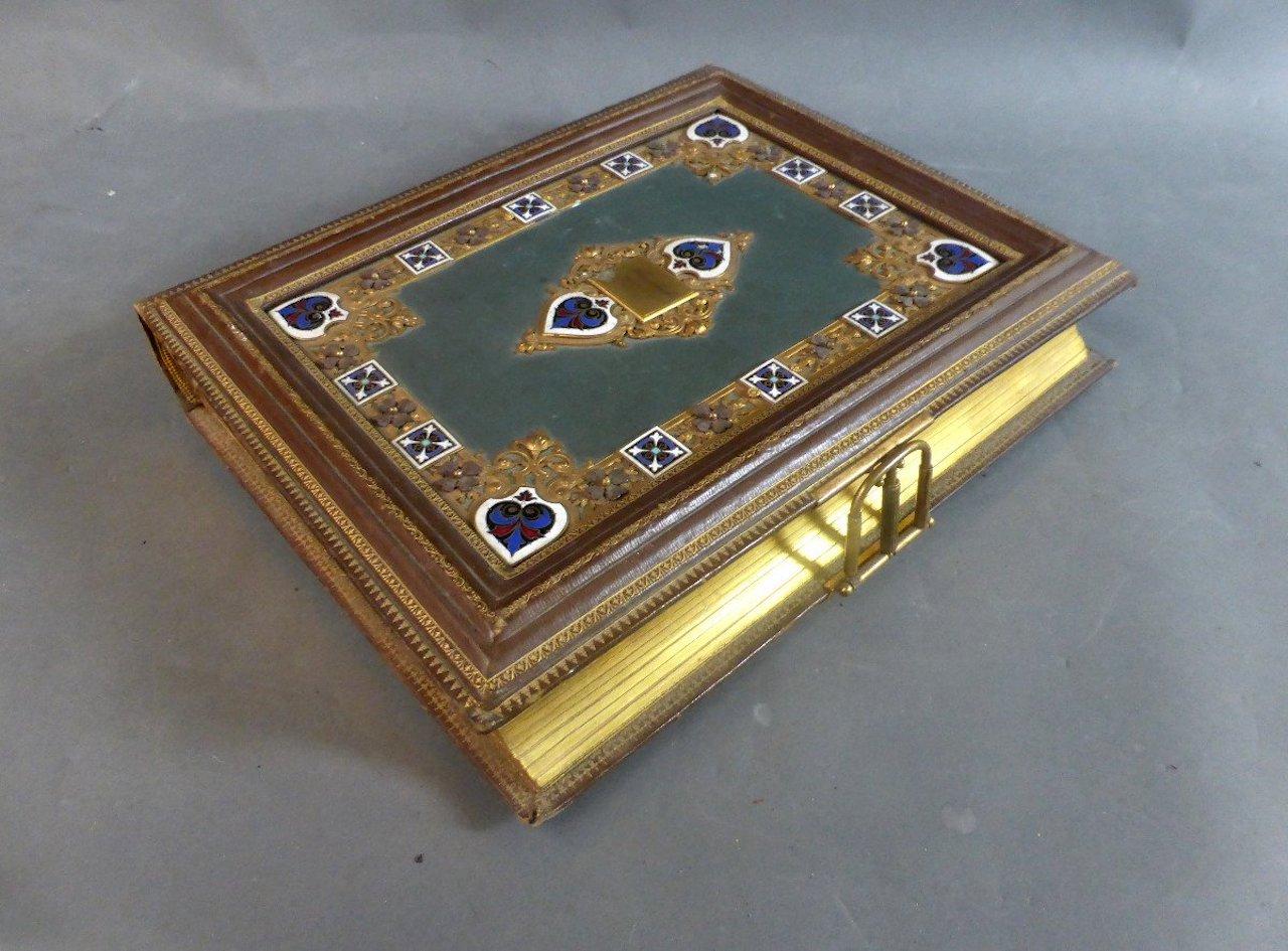 19th Century Leather and Gitled Bronze Album Photo 7