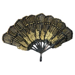 19th Century Leather and Gold Leaf Hand Fan