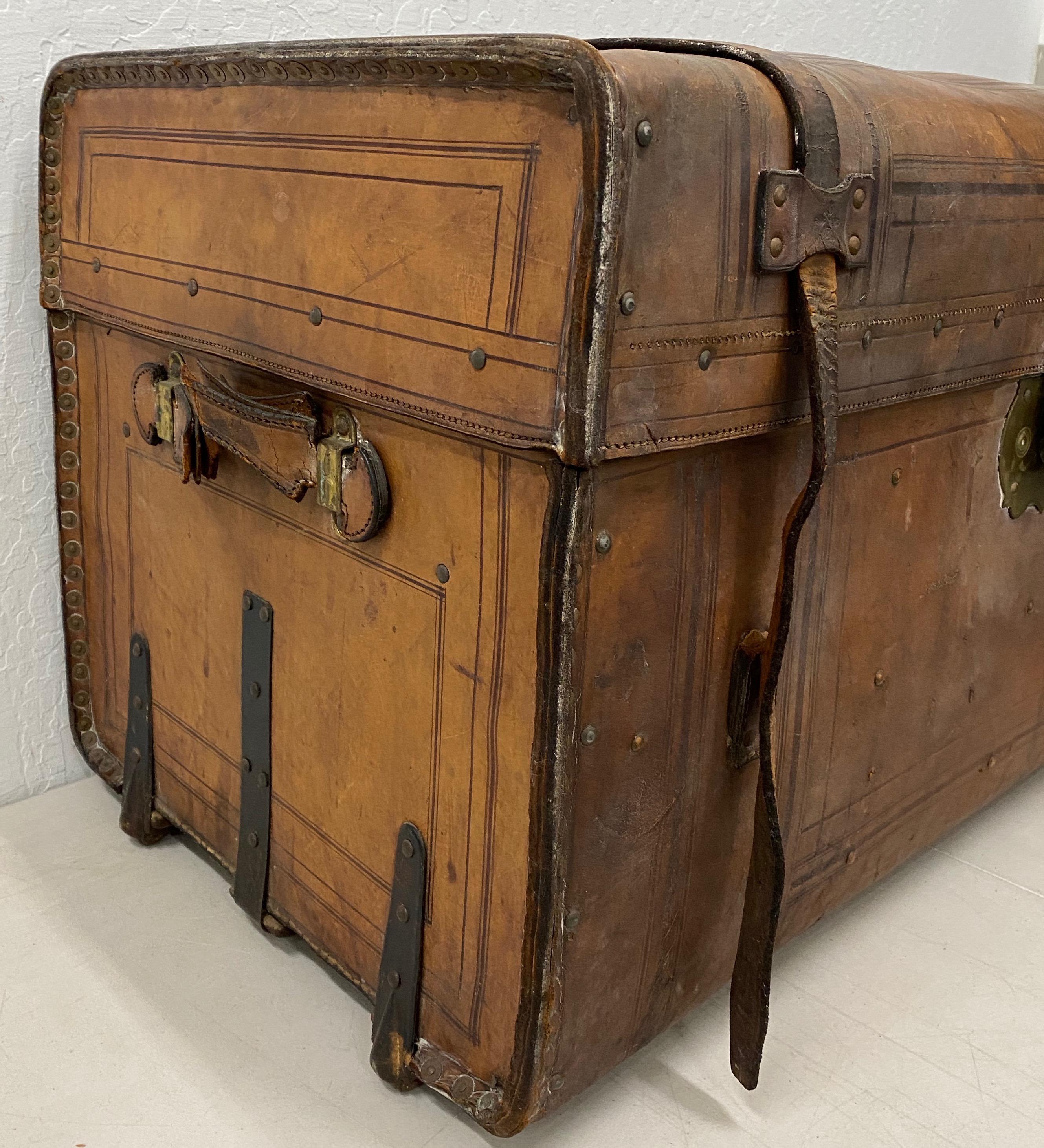American 19th Century Leather and Brass Tack Steamer Trunk, circa 1880s