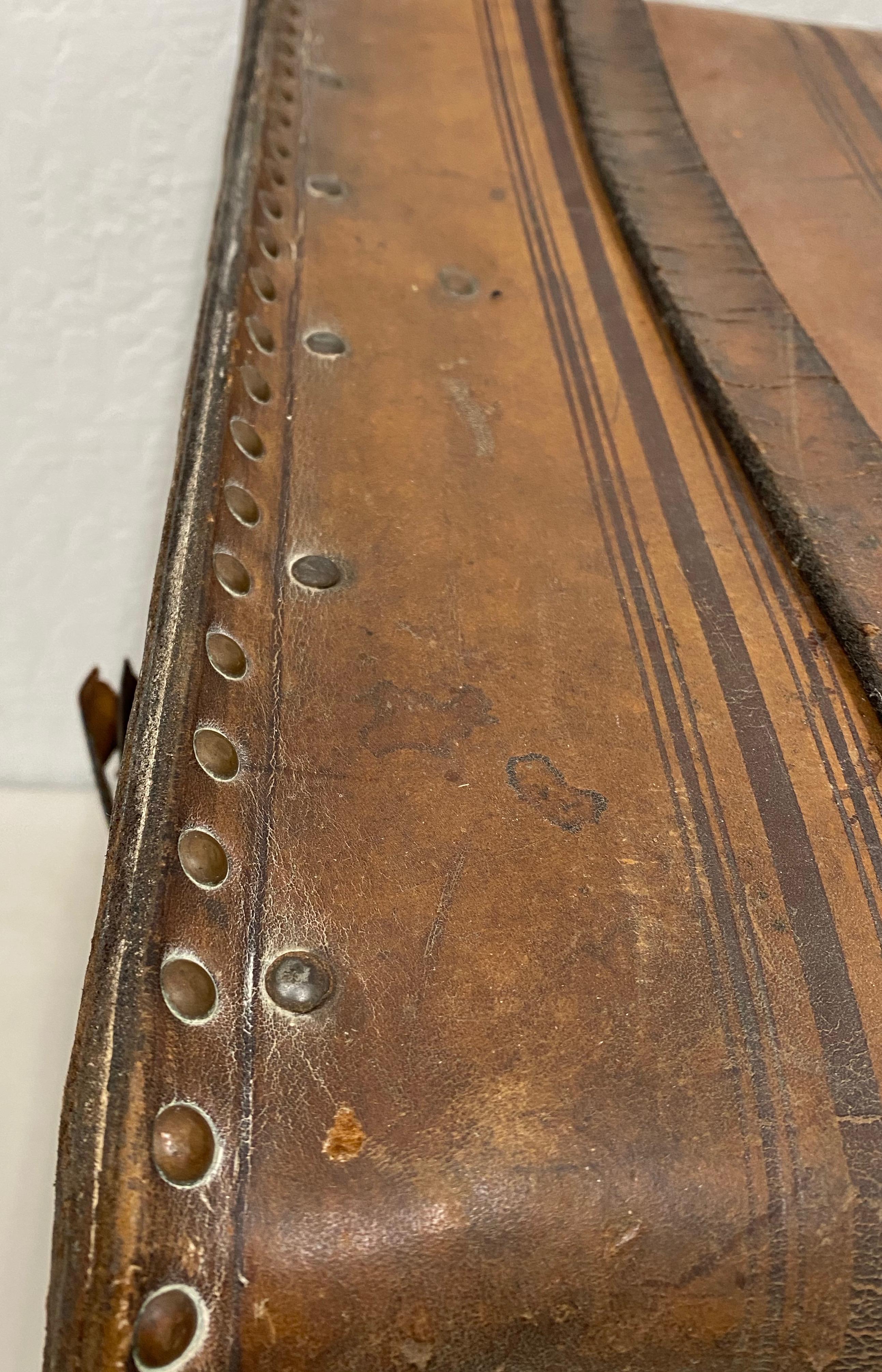 19th Century Leather and Brass Tack Steamer Trunk, circa 1880s In Good Condition In San Francisco, CA