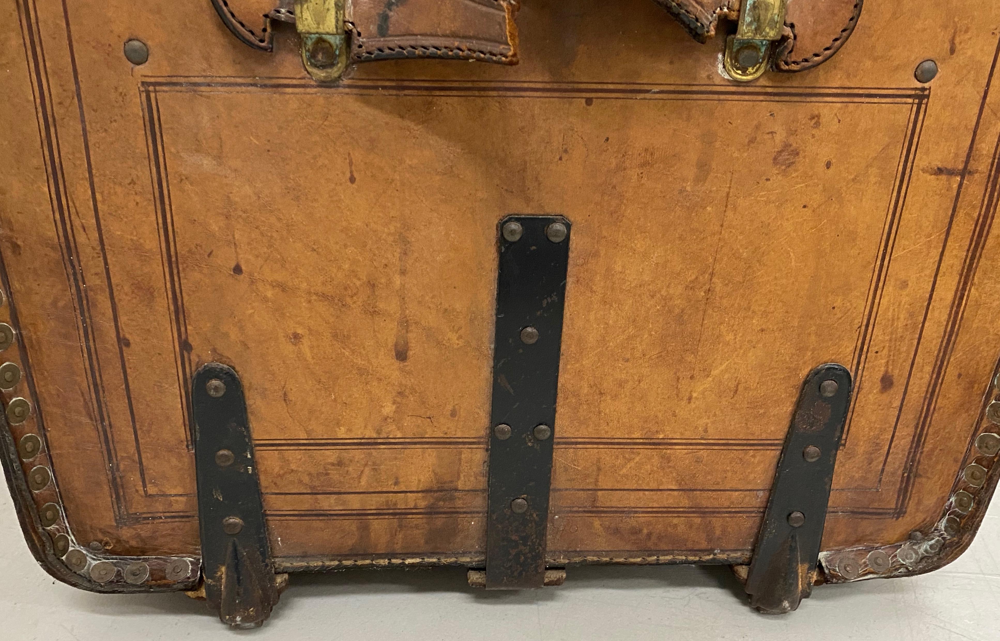 19th Century Leather and Brass Tack Steamer Trunk, circa 1880s 2
