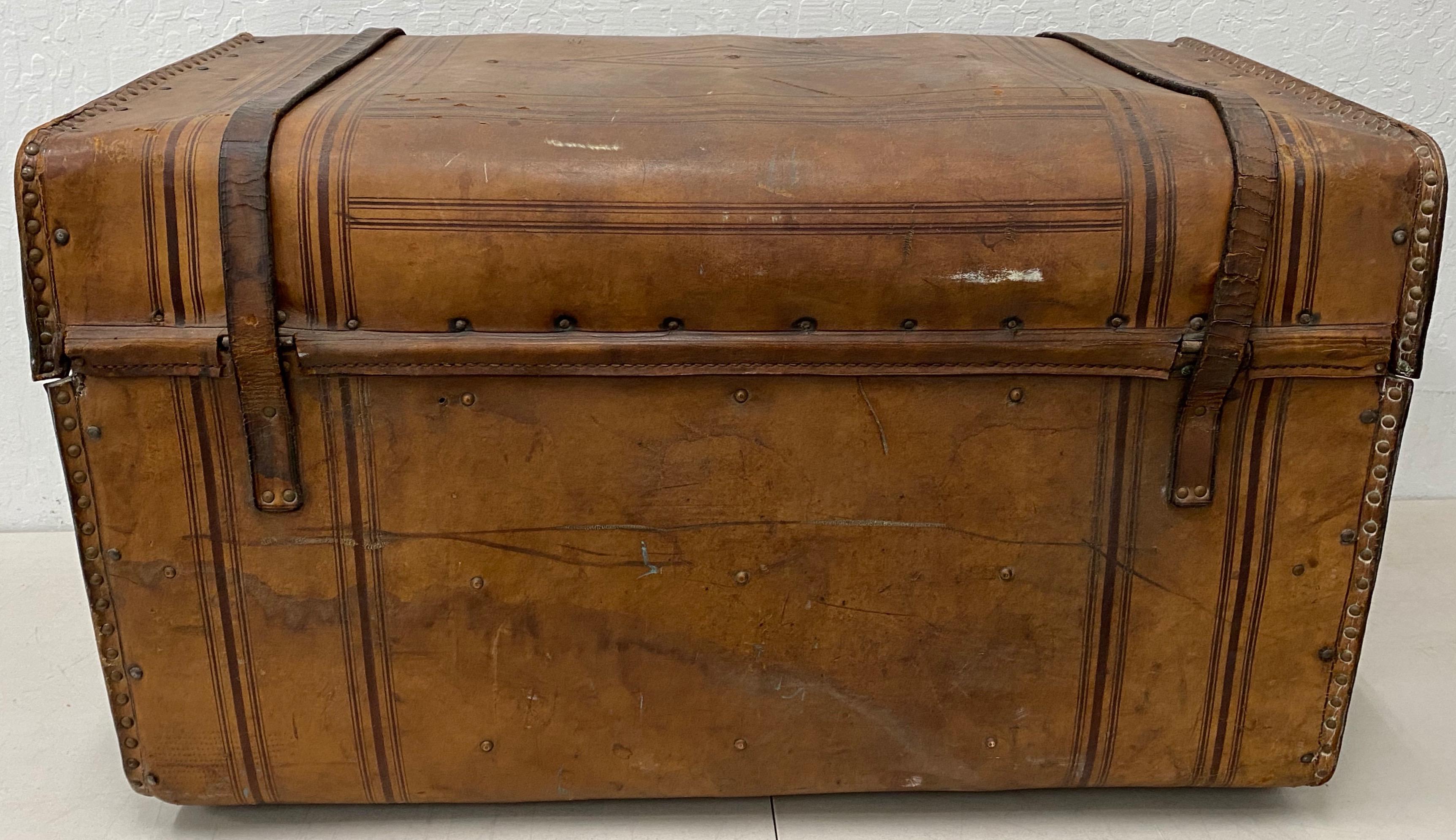 19th Century Leather and Brass Tack Steamer Trunk, circa 1880s 3