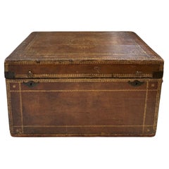 19th Century Leather Chest with Gilded Detail of a Cardinal