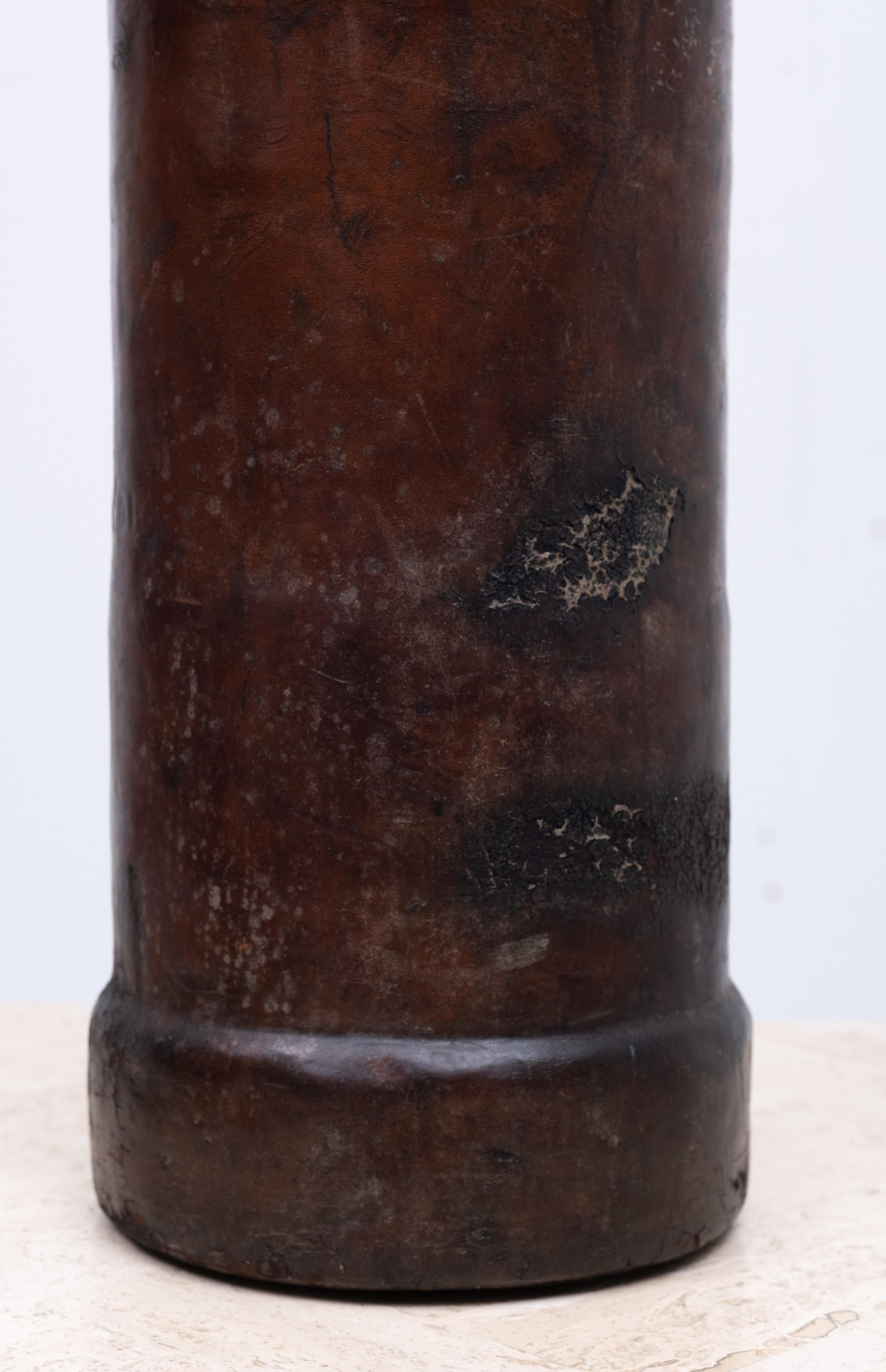 Edwardian 19th Century Leather Cordite Carrier Umbrella Stand For Sale