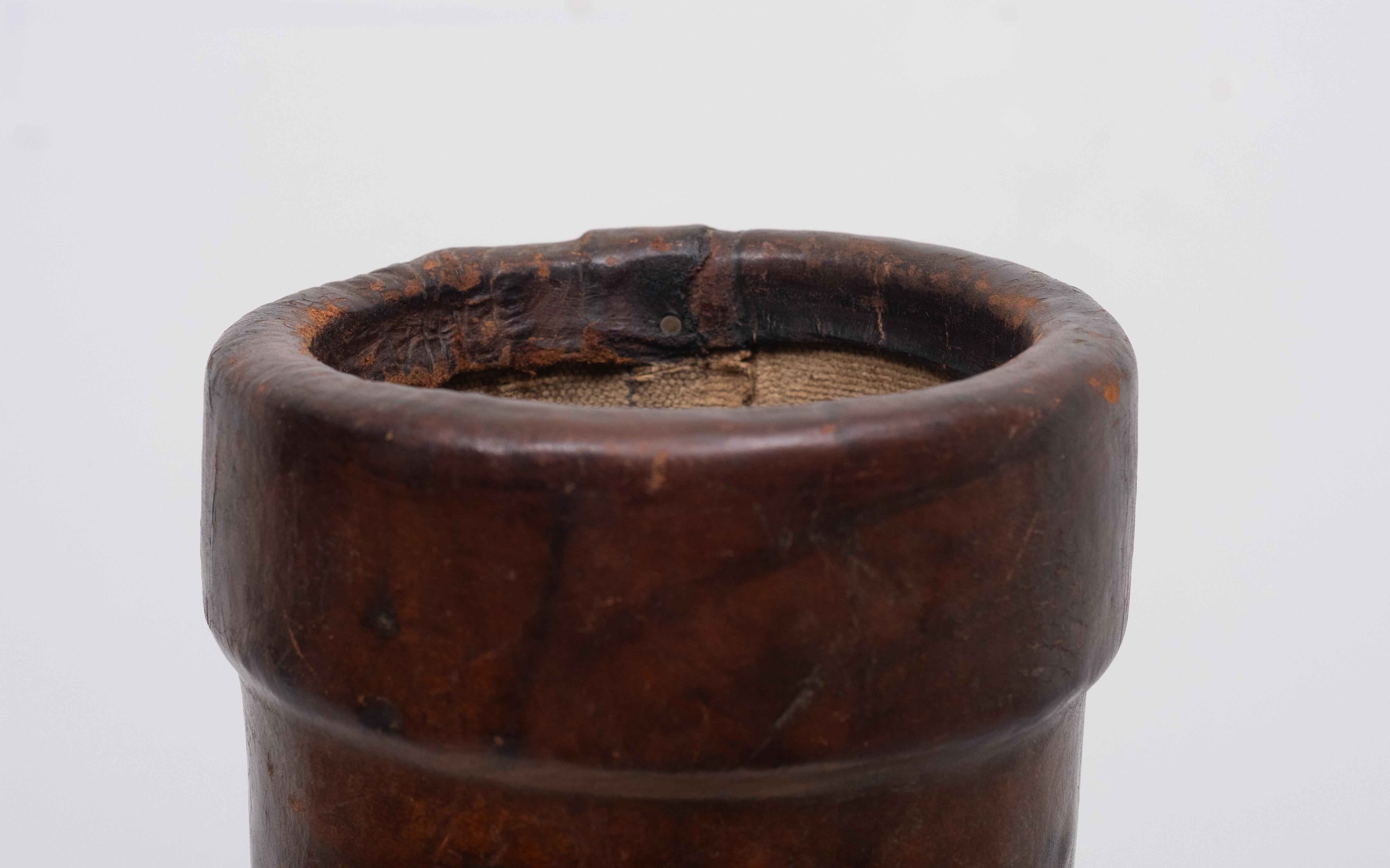 English 19th Century Leather Cordite Carrier Umbrella Stand For Sale