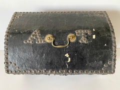 19th Century Leather Covered Box with a Domed Lid, Brass Handle and Hinges