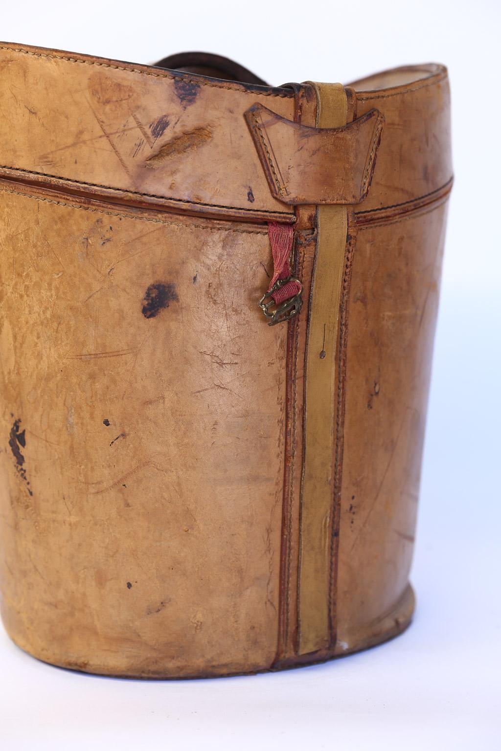 19th Century Leather Hat Box Containing Two Men's Hats 1