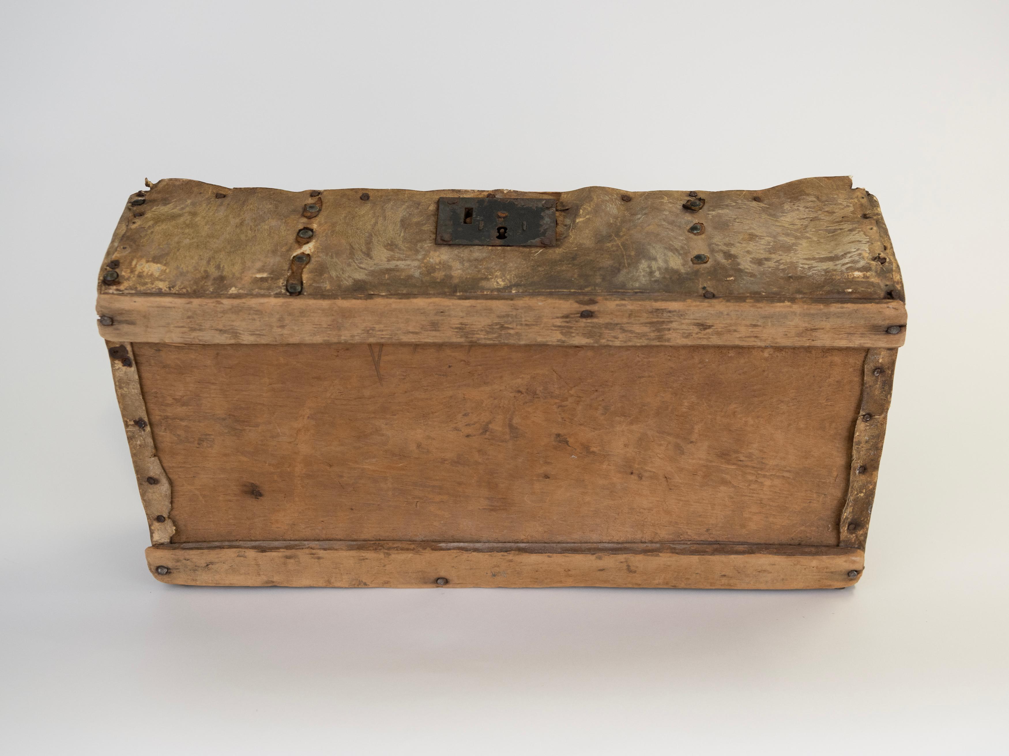 19th Century Leather Hide Trunk/Box found in the Frontier of Argentina For Sale 5