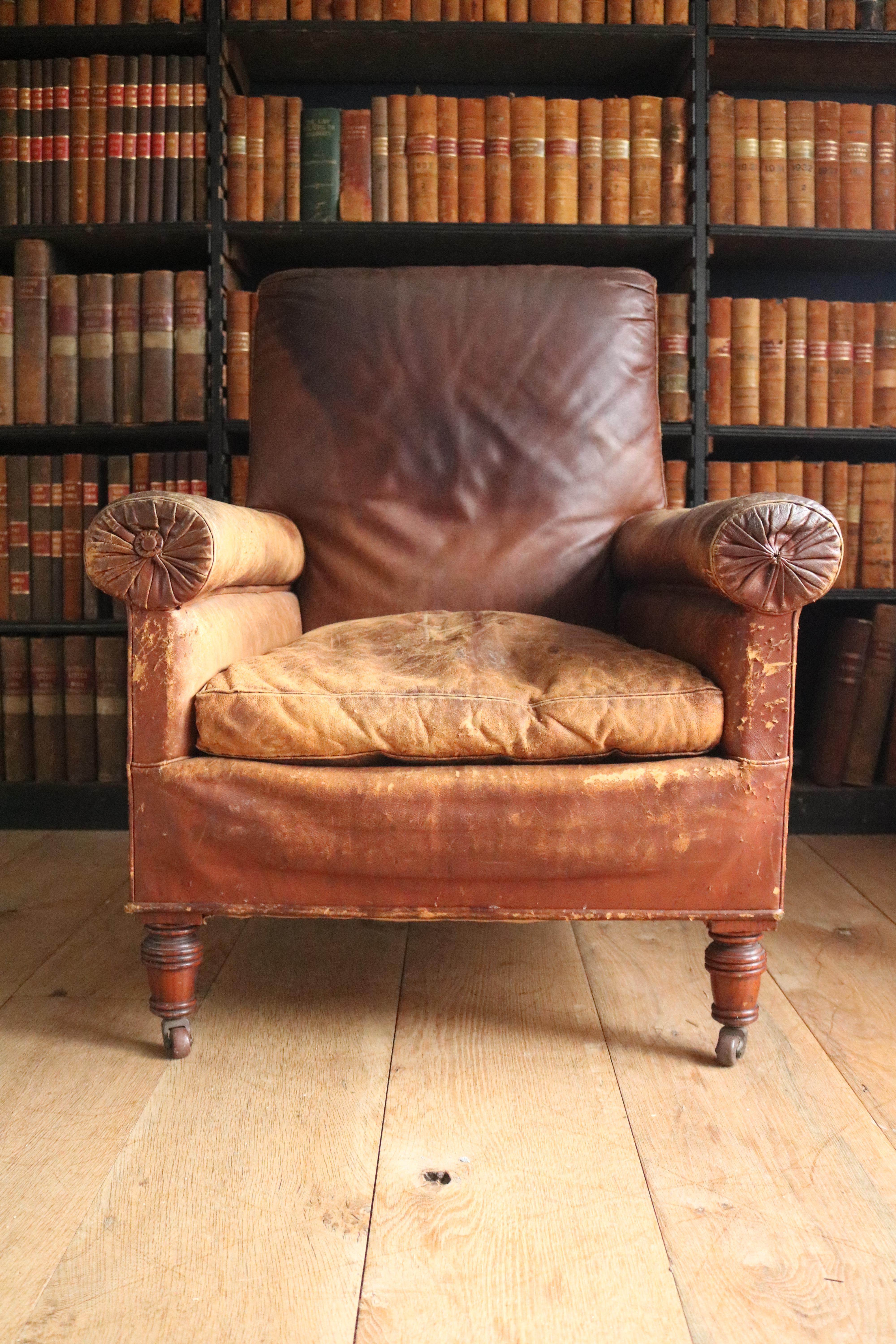 English 19th Century Leather Library Chair