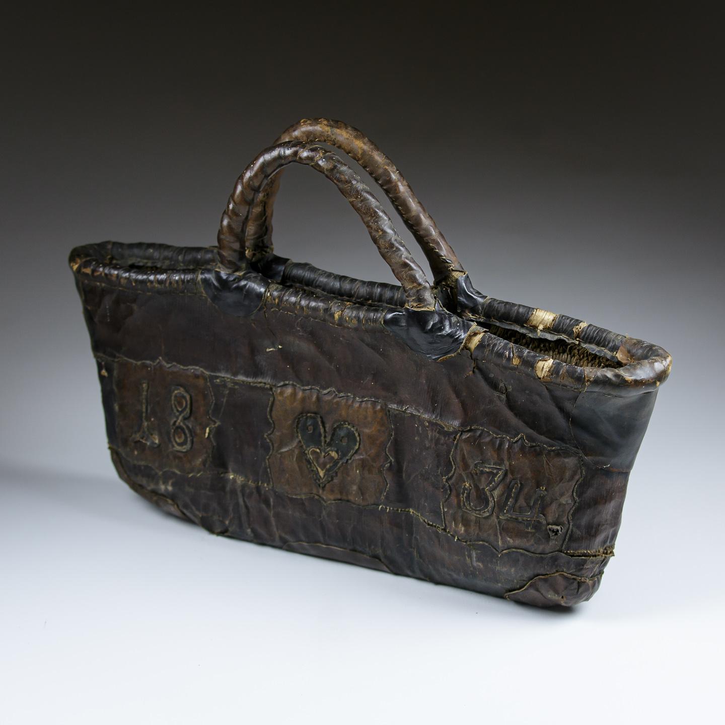Dutch 19th Century Leather Love Token Handbag For Sale