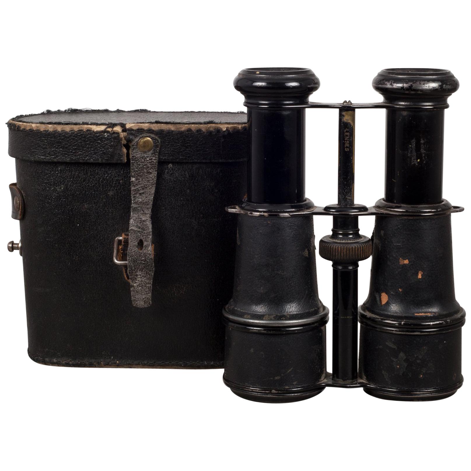 19th Century Leather Military Binoculars "Gieure Paris" and Case, circa 1880s
