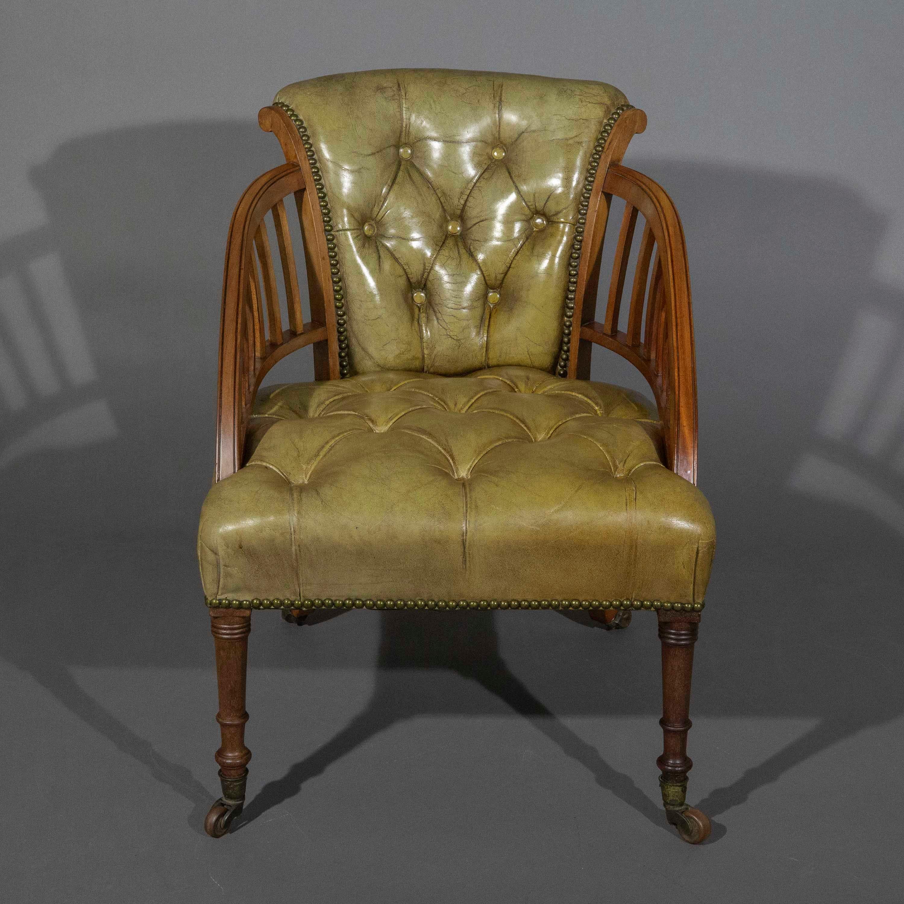 Victorian 19th Century Leather Slipper Chair For Sale