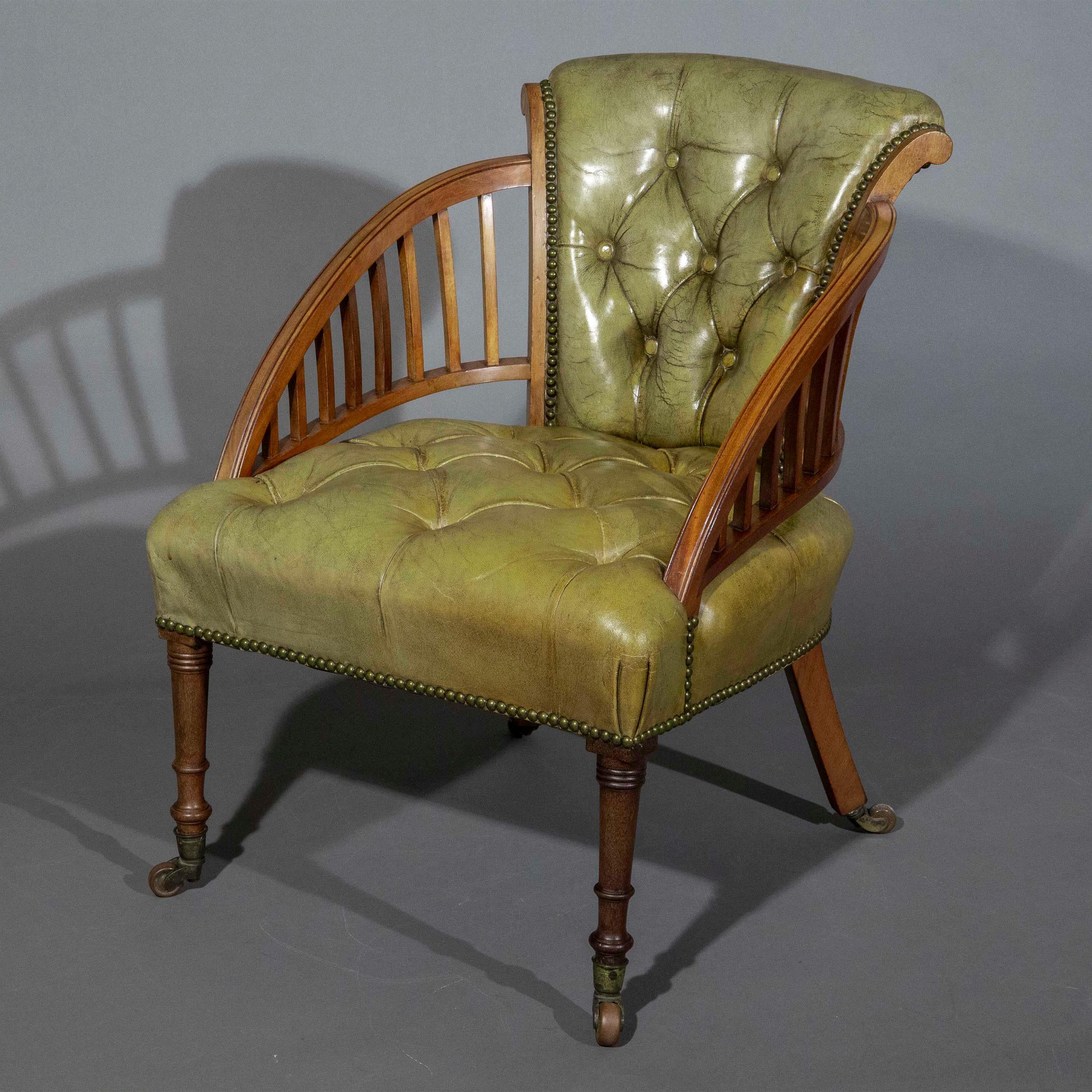 Hand-Crafted 19th Century Leather Slipper Chair For Sale