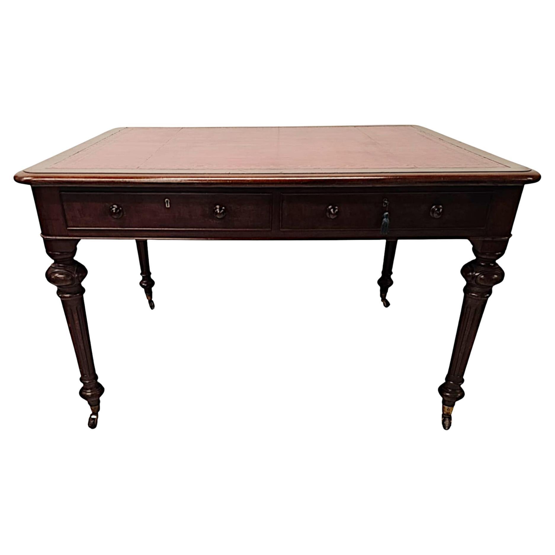 19th Century Leather Top Partners Desk or Library Table