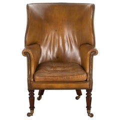 19th Century Leather Wing Armchair