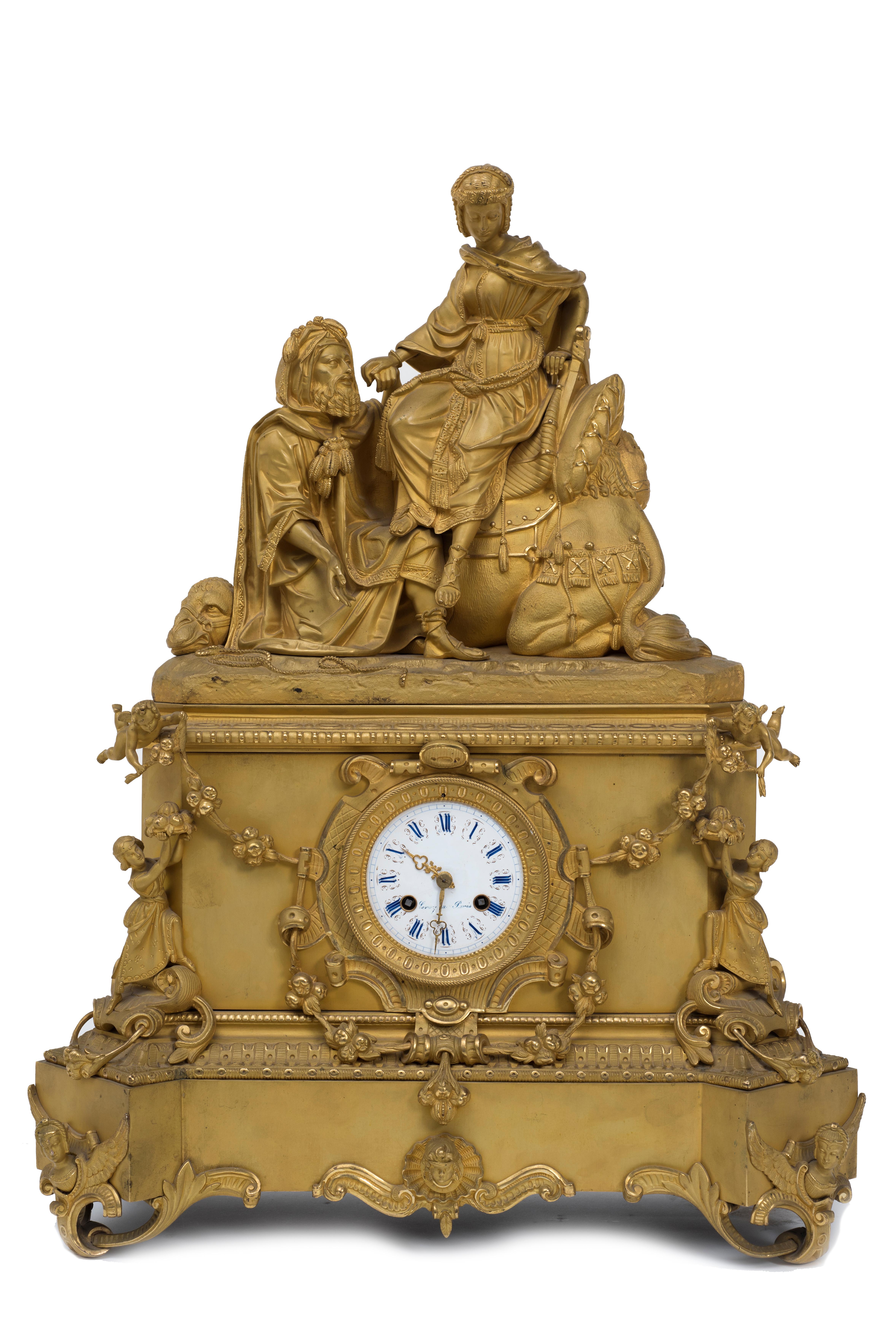 Beautiful table clock with gilt bronze mounts and the dial hand-painted and signed Leroy & Fils.

This object is shipped from Italy. Under existing legislation, any object in Italy created over 70 years ago by an artist who has died requires a