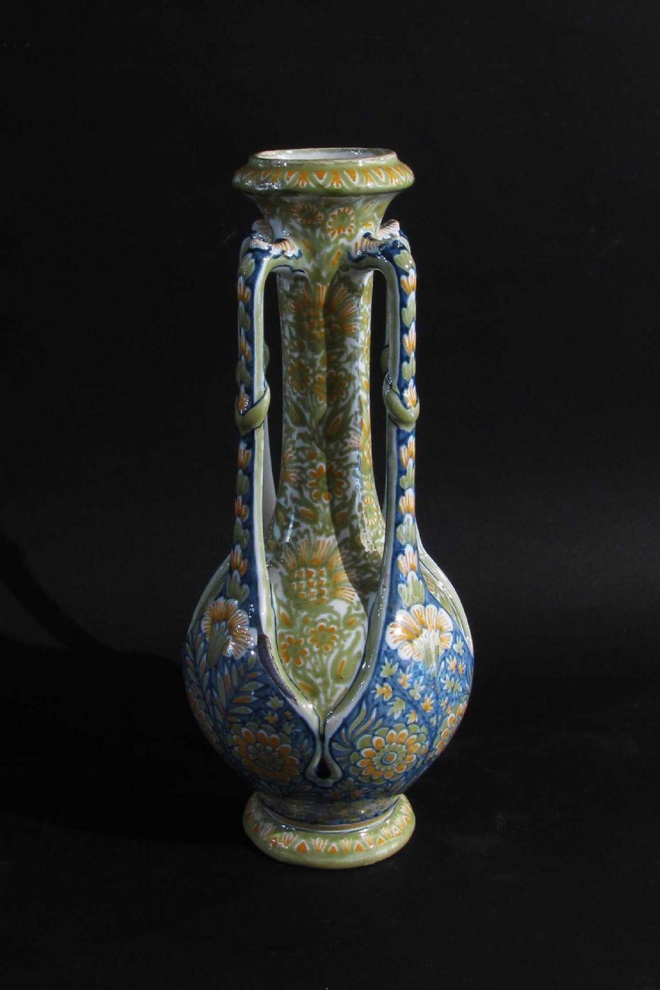 Art Nouveau 19th Century Liberty Gibus & Redon Polychrome Vase in vendita