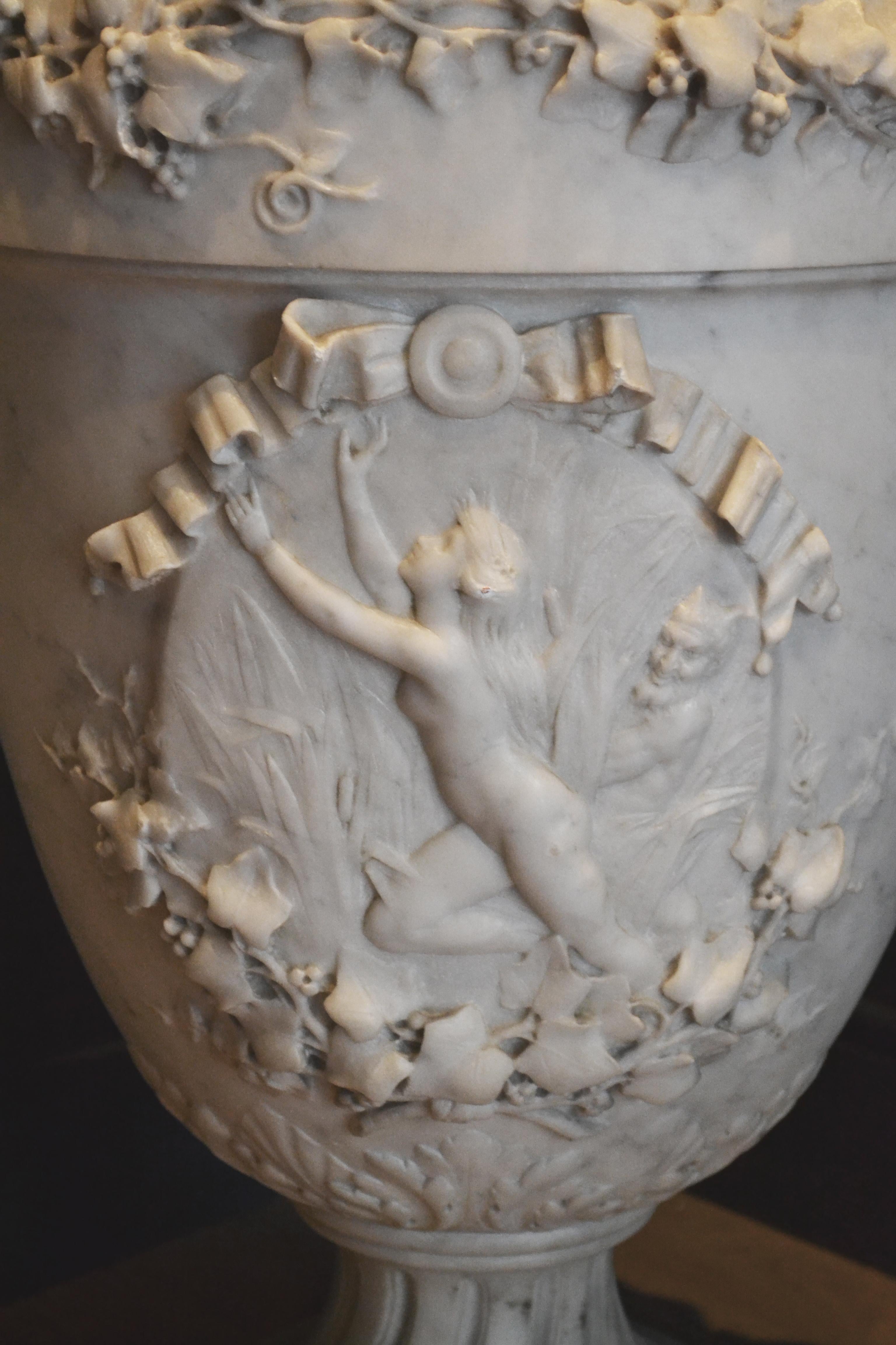 Hand-Carved 19th Century Lidded Compana Urn Hand Carved in Carrara Marble