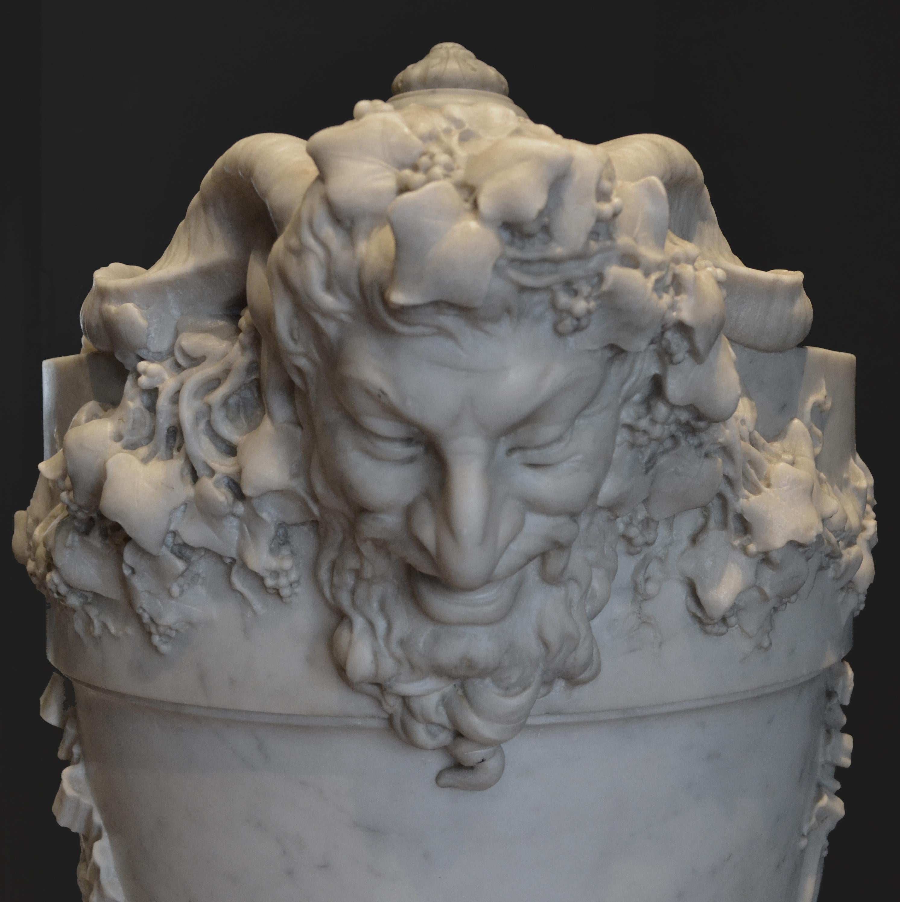 19th Century Lidded Compana Urn Hand Carved in Carrara Marble In Excellent Condition In New York, NY