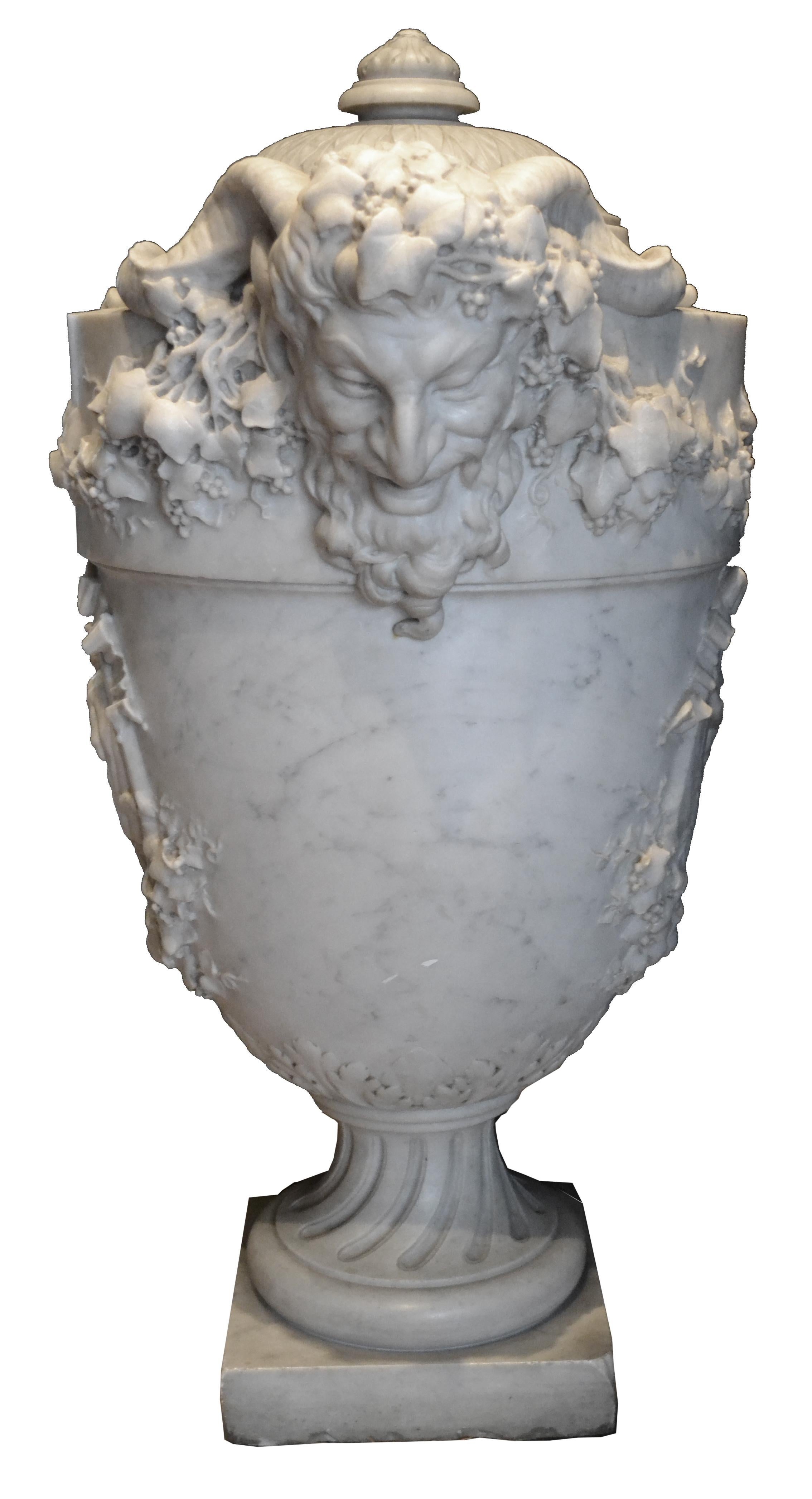 19th Century Lidded Compana Urn Hand Carved in Carrara Marble 1