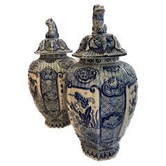 Pots de Delft à couvercle du 19ème siècle - Lot de 2