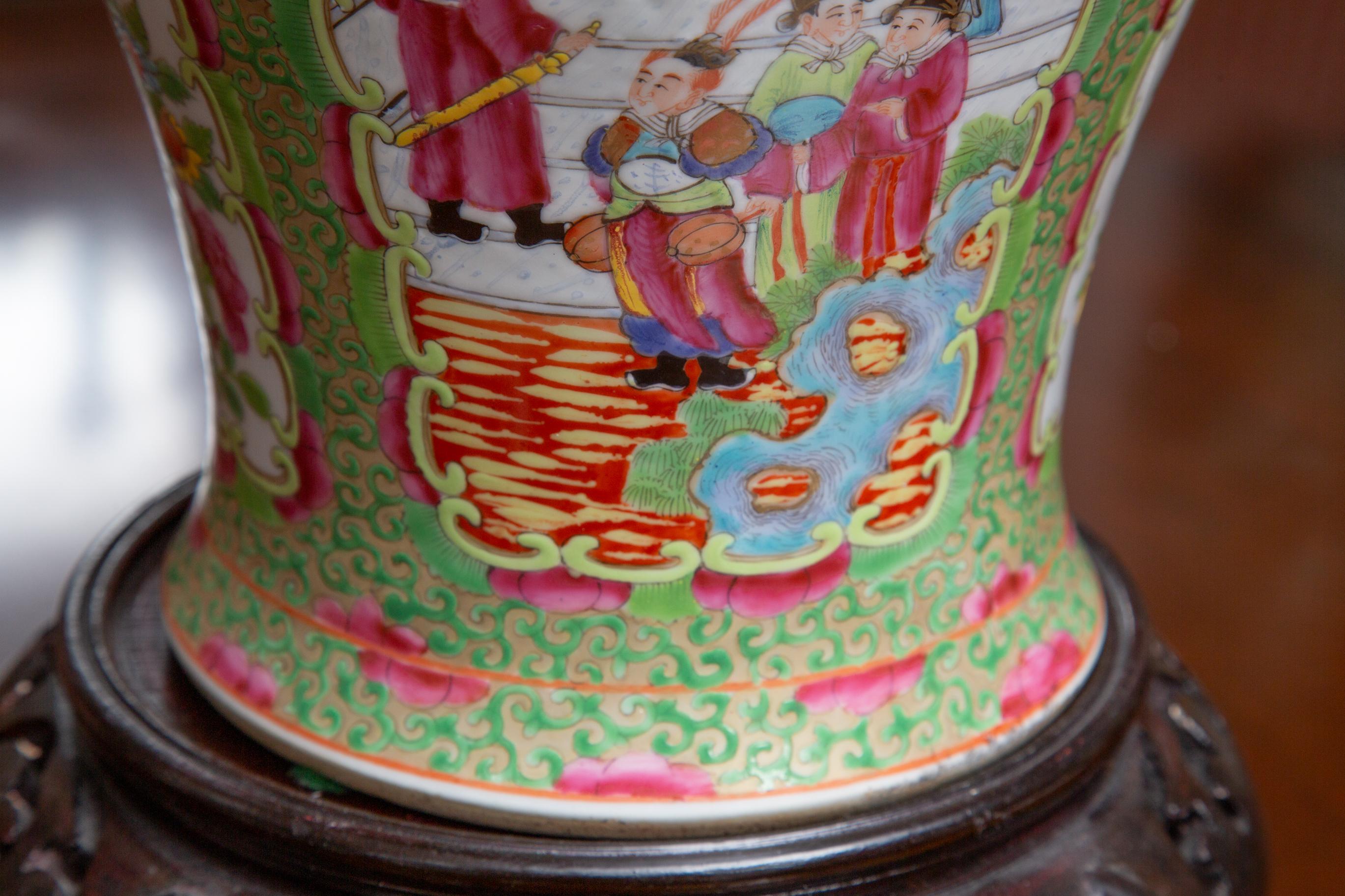 Other 19th Century Lidded Rose Medallion Vase For Sale