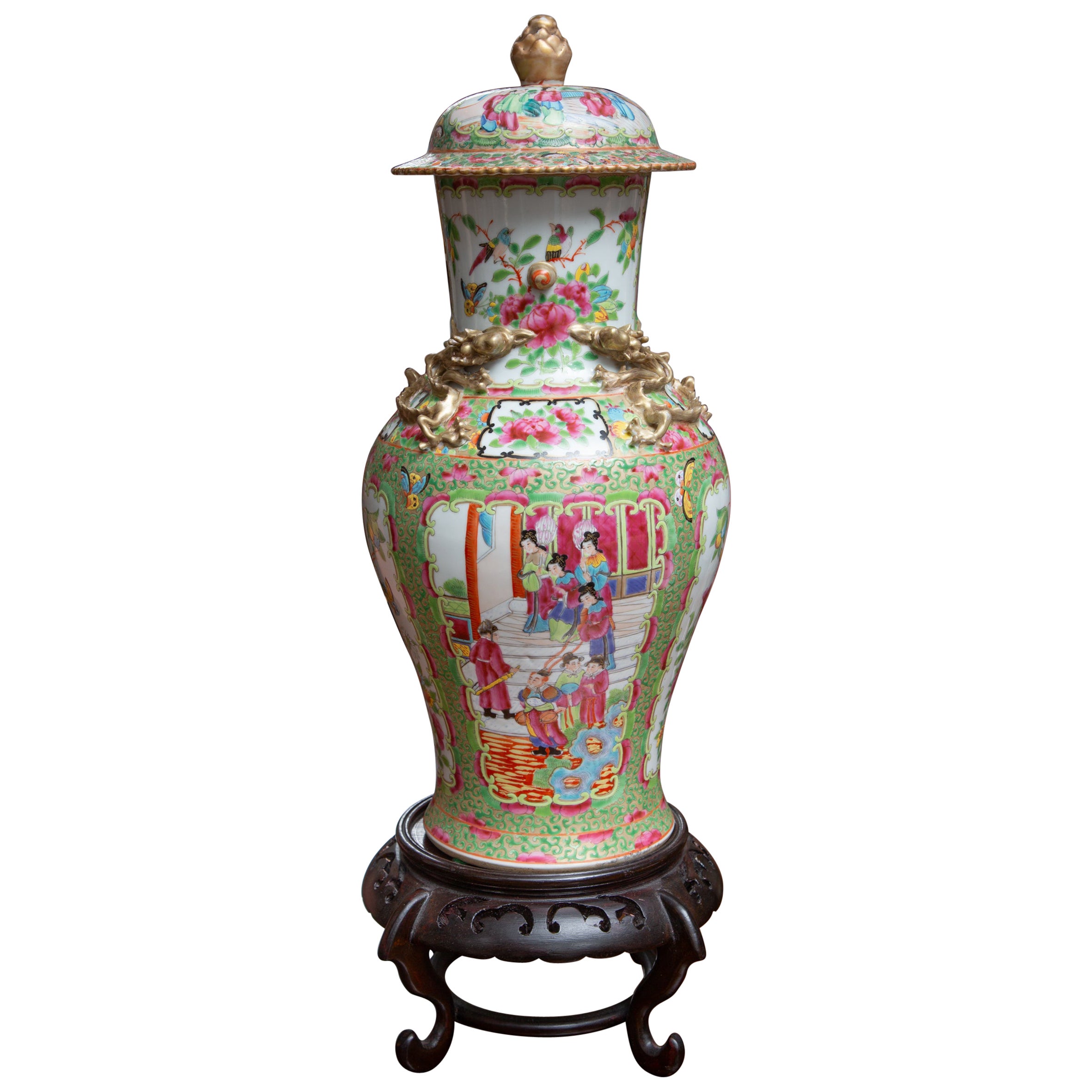 19th Century Lidded Rose Medallion Vase
