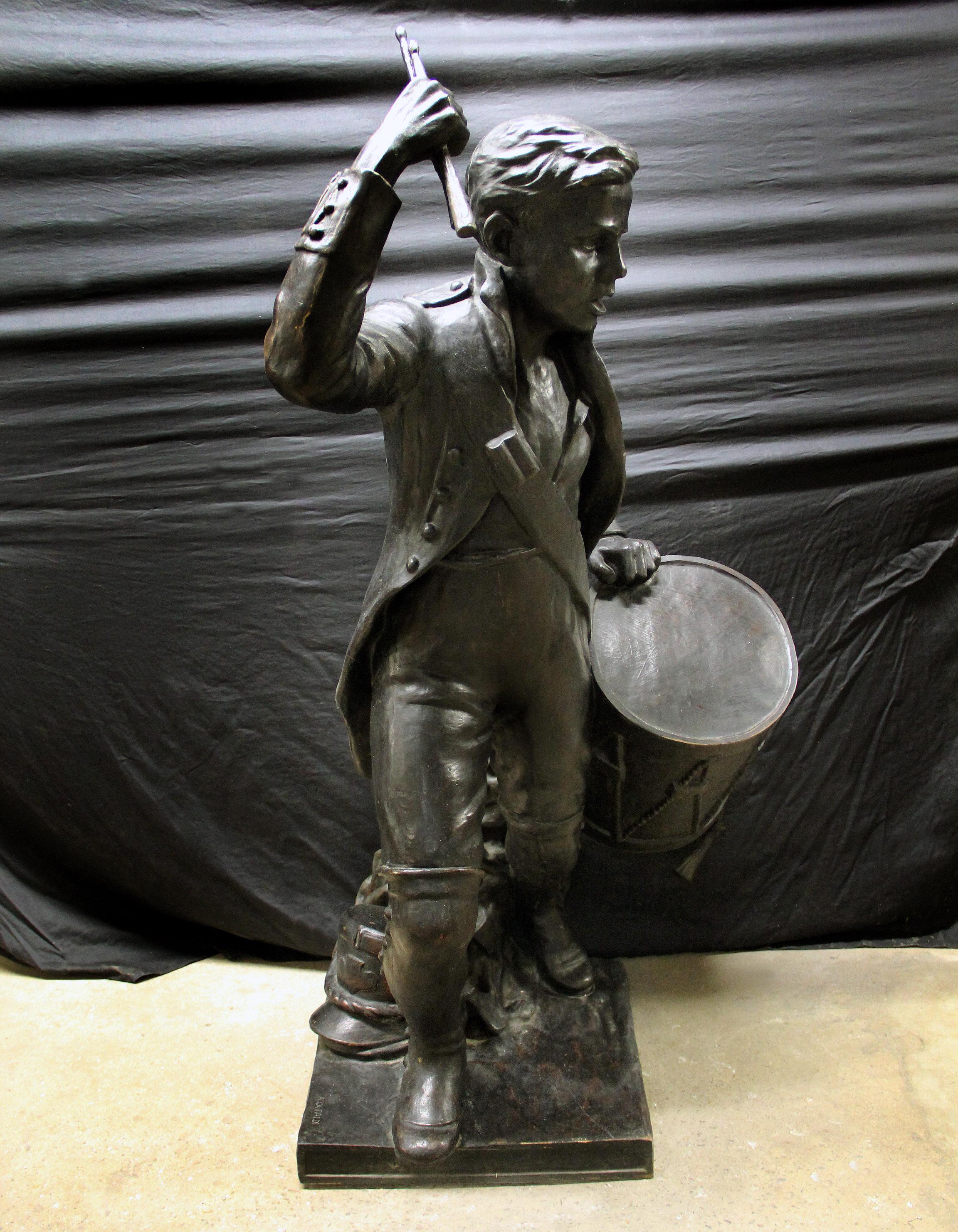 A unique and impressive late 19th century life-size bronze of a drummer boy by Léon Fagel and Amleto Cataldi

Léon Fagel and Amleto Cataldi

Depicting a life-size French soldier boy marching with his drumsticks in one hand up in the air and
