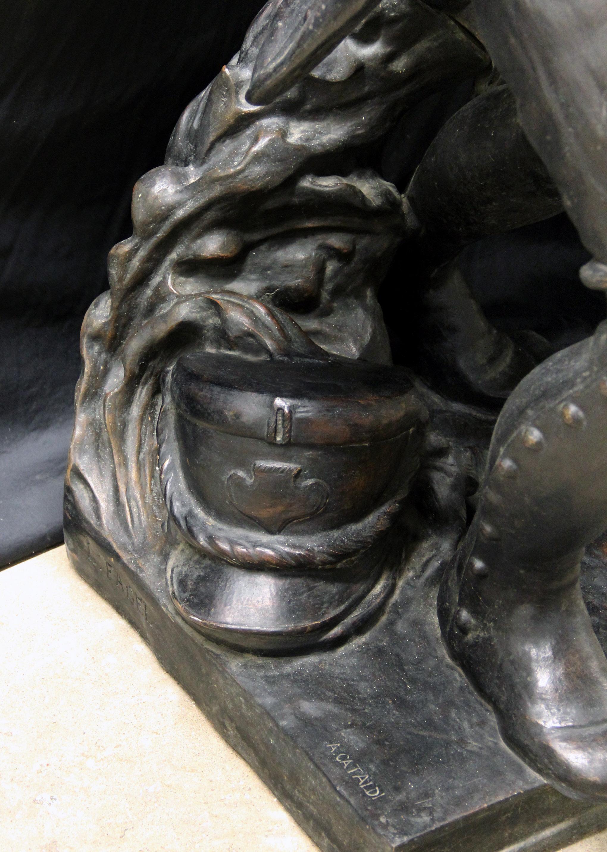 Français Bronze grandeur nature d'un garçon tambouriste du XIXe siècle par Léon Fagel et Amleto Cataldi en vente