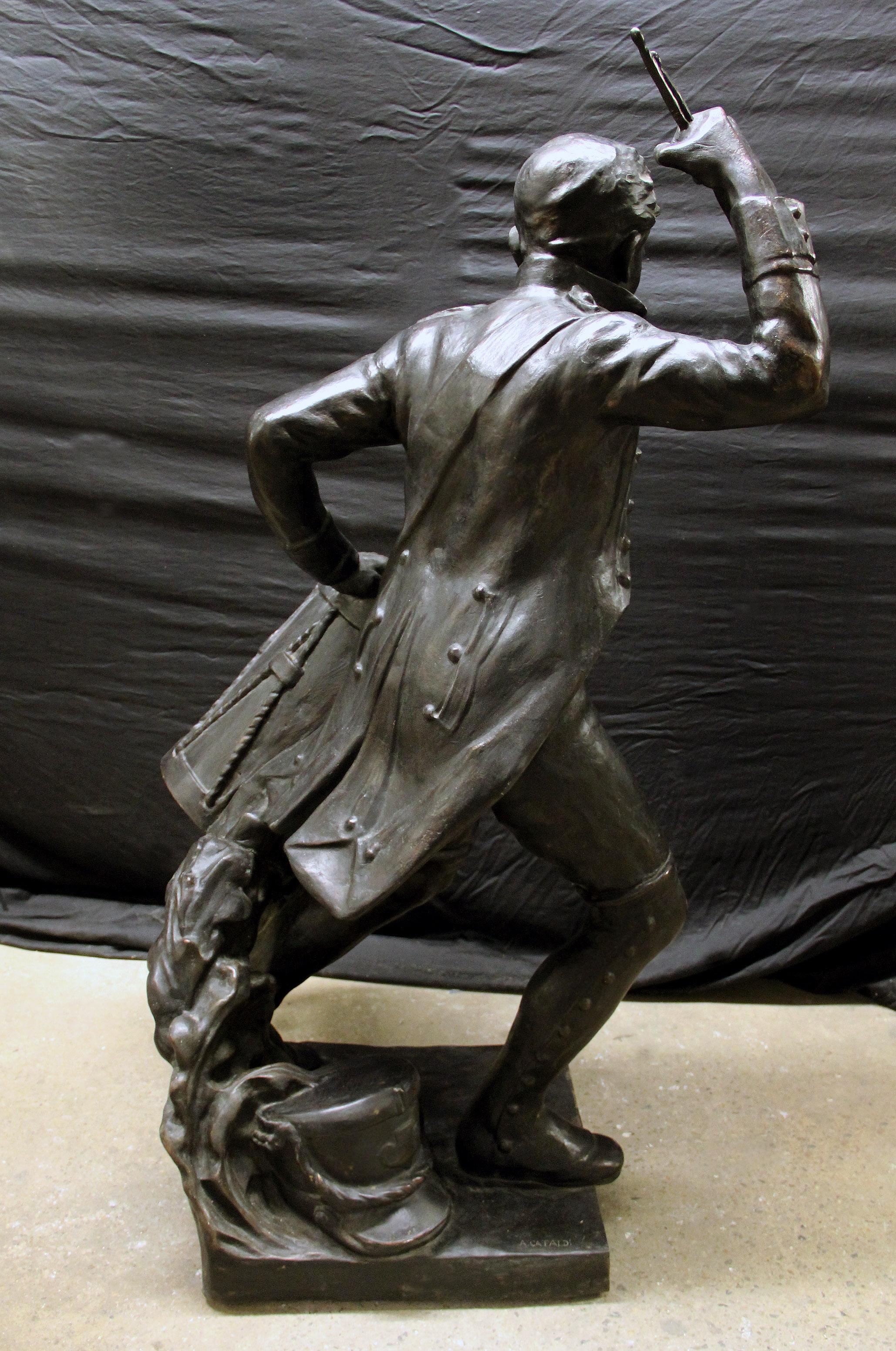 Patiné Bronze grandeur nature d'un garçon tambouriste du XIXe siècle par Léon Fagel et Amleto Cataldi en vente