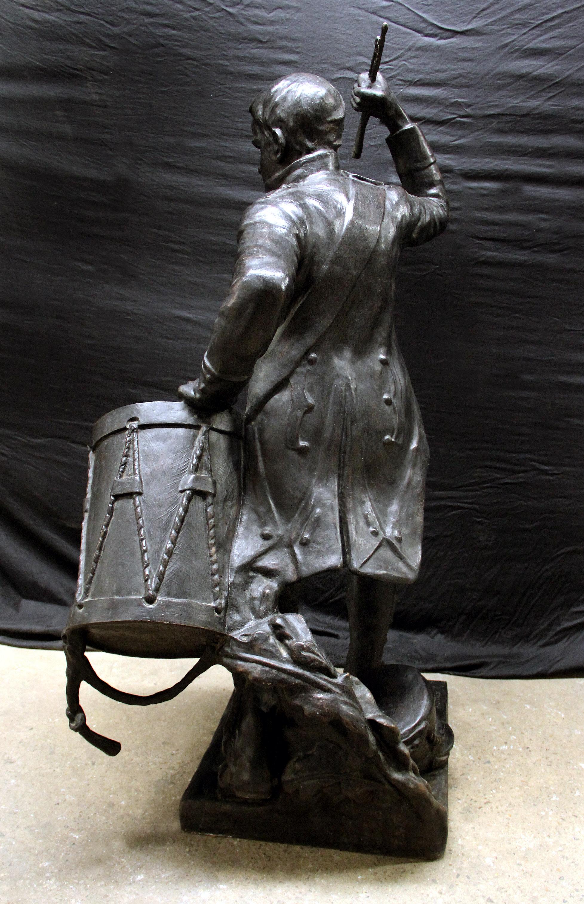 French 19th Century Life-Size Bronze of a Drummer Boy by Léon Fagel and Amleto Cataldi For Sale