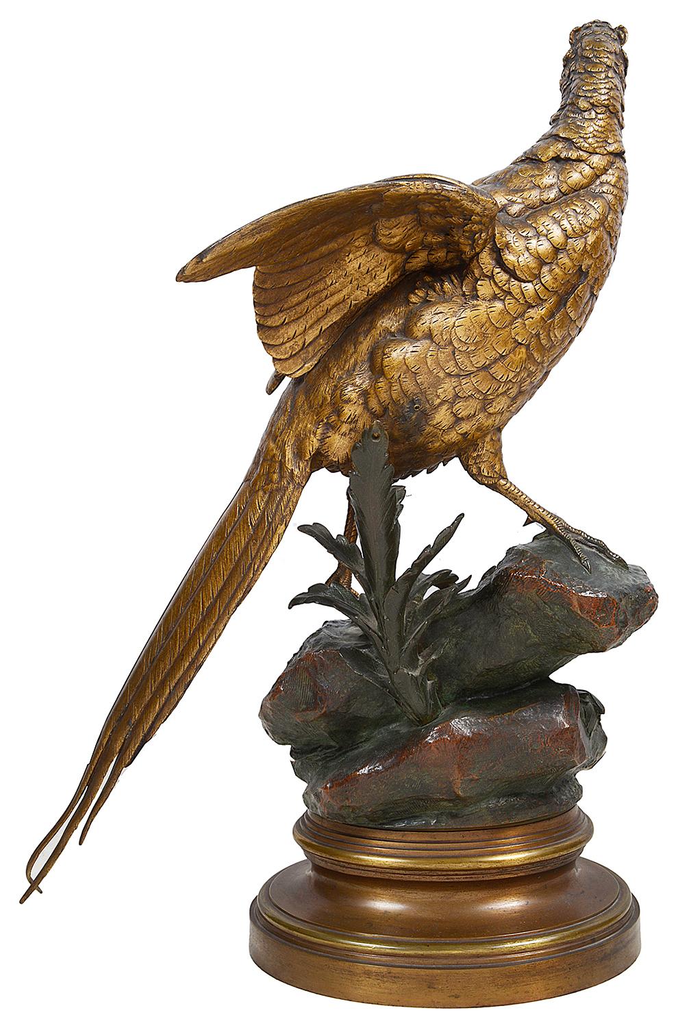 Français faisan en bronze grandeur nature du 19ème siècle:: par Alfred Dubucand