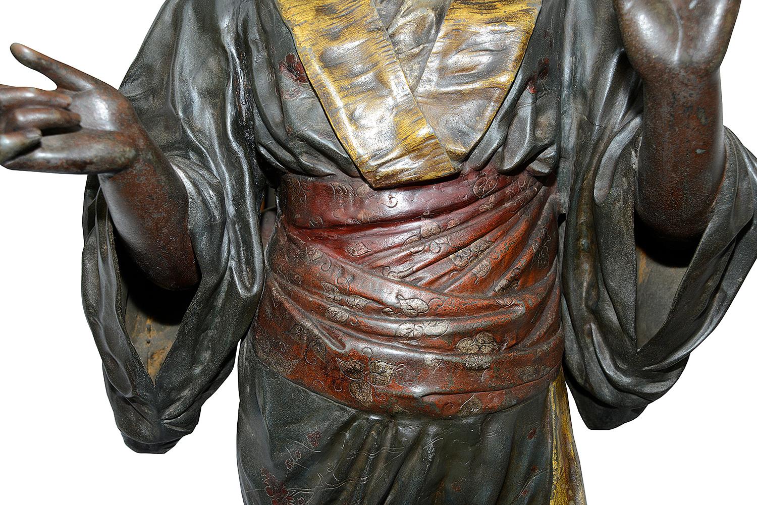 Japonisme 19th Century Life-Size Bronzed Japanese Lady in a Kimono, after Louis Hottot For Sale