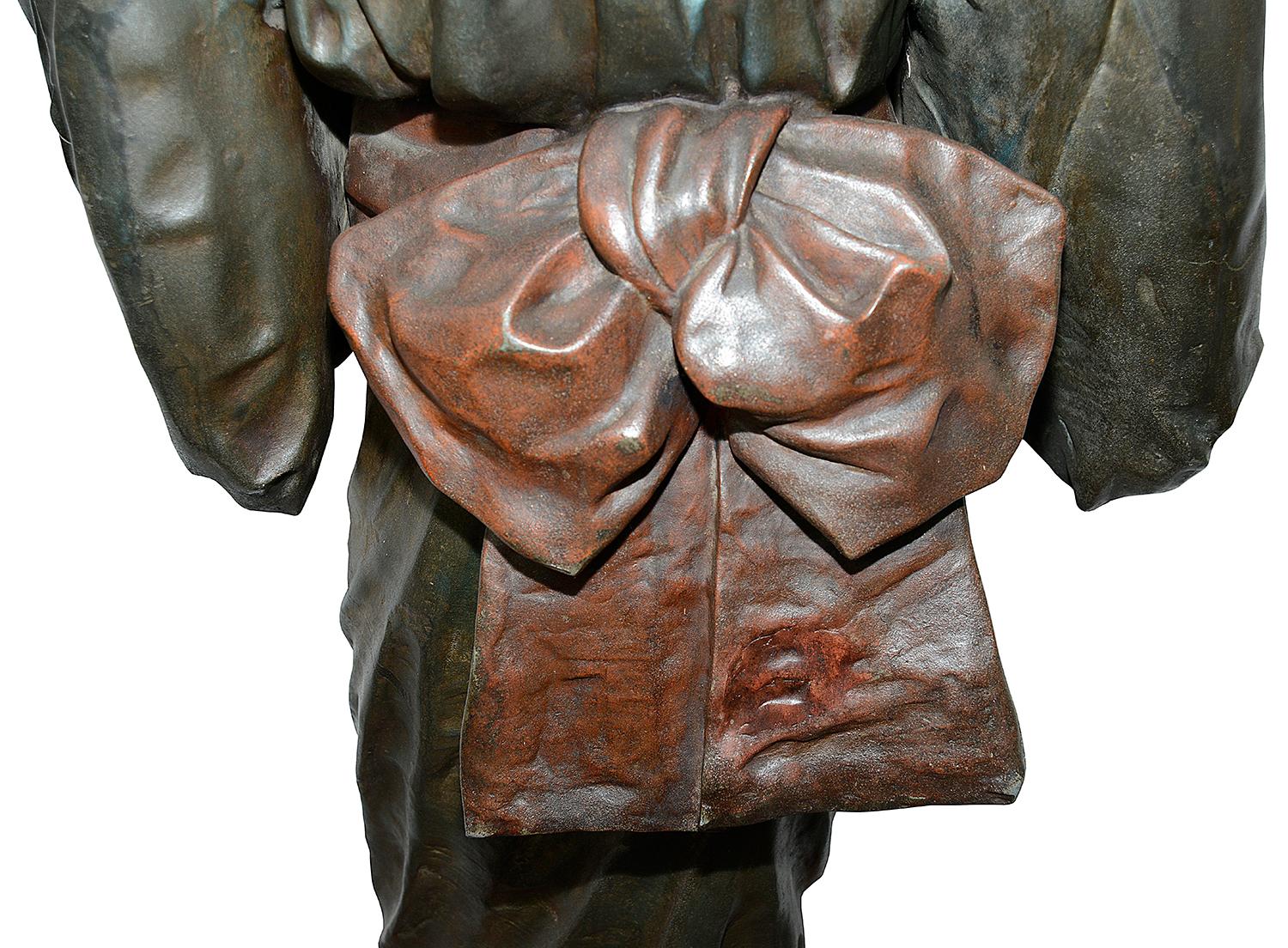 19th Century Life-Size Bronzed Japanese Lady in a Kimono, after Louis Hottot In Good Condition For Sale In Brighton, Sussex