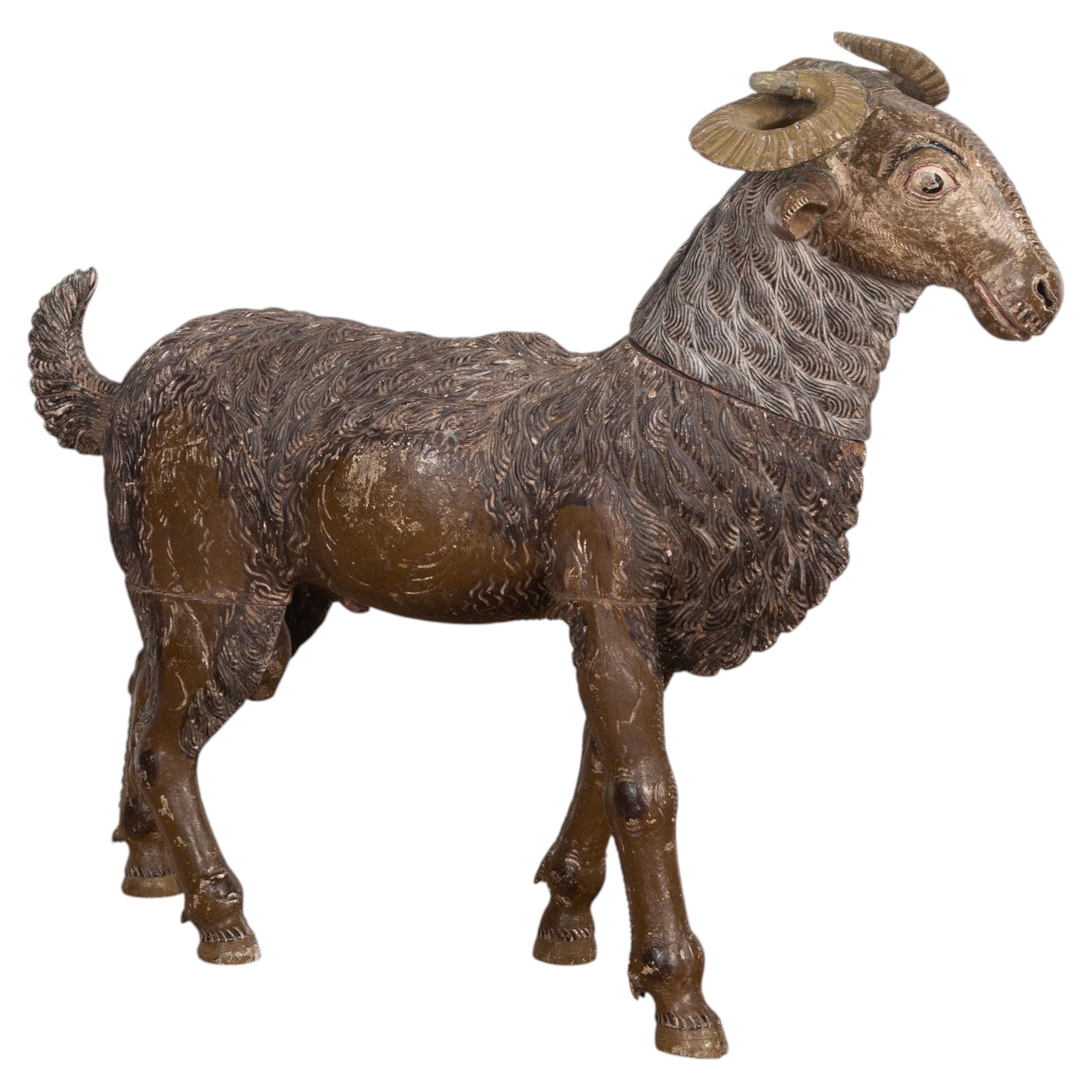 19th Century Life-Size Carved Indian Goat