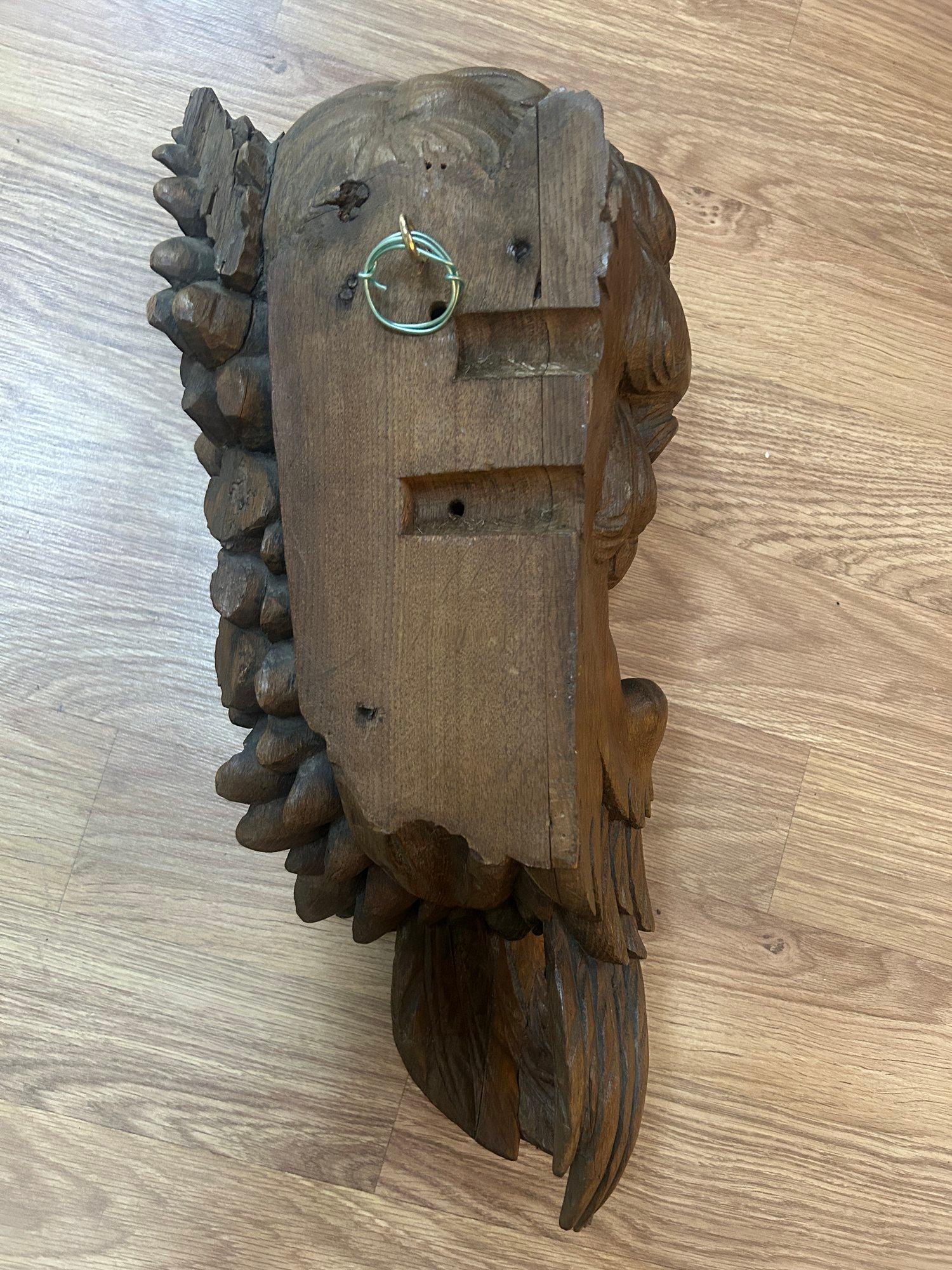19th Century Life Size Carved Oak Religious Sculpture of a Angel Head with Wings For Sale 8